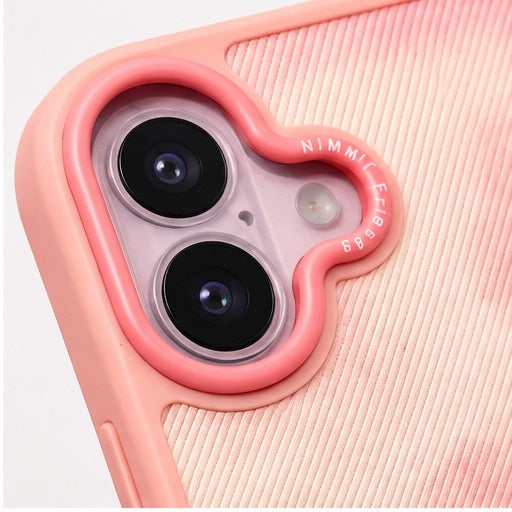 Close-up of raised pink camera surround