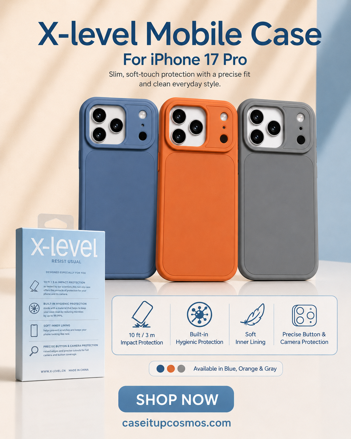 X-Level Soft Touch Case for iPhone 17 Pro – Slim Protection with Camera Guard