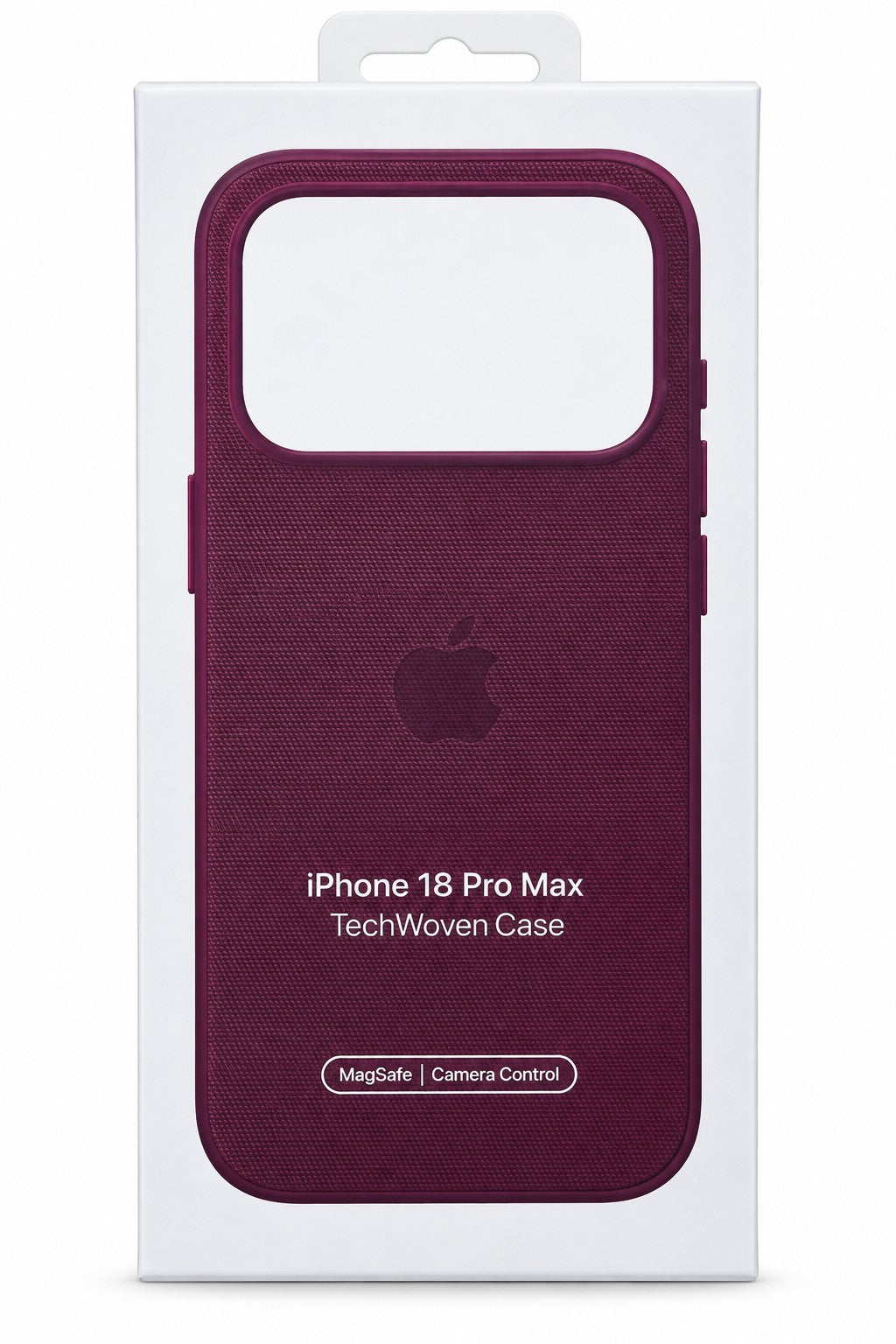 Wine Red TechWoven iPhone 18 Pro Max packaging