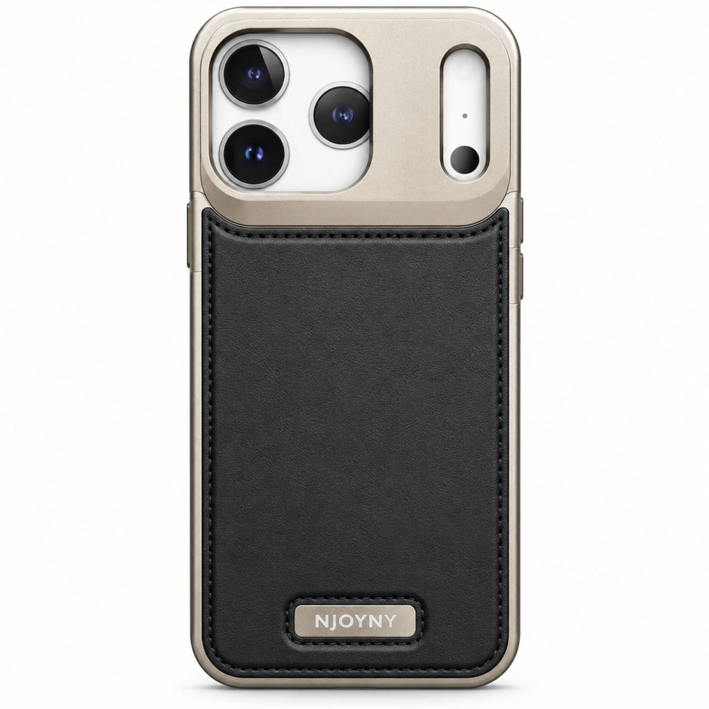 NJOYNY Black Silver iPhone 18 Pro and 18 Pro Max wallet case