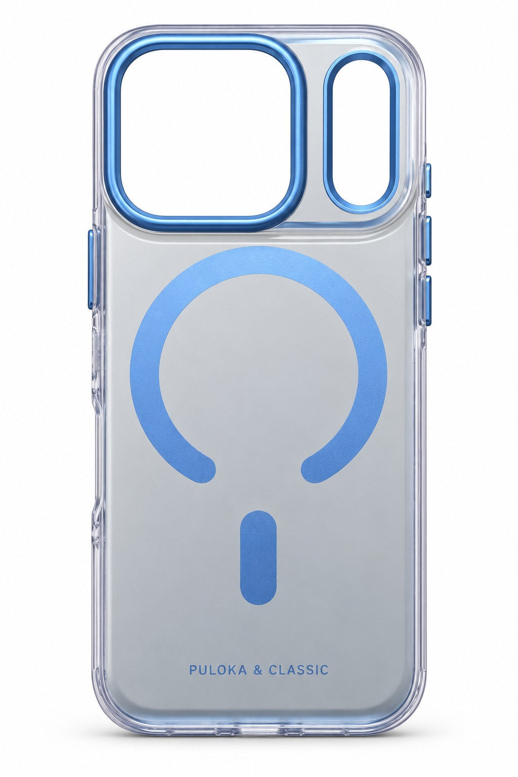 Glacier blue magnetic clear case rear view