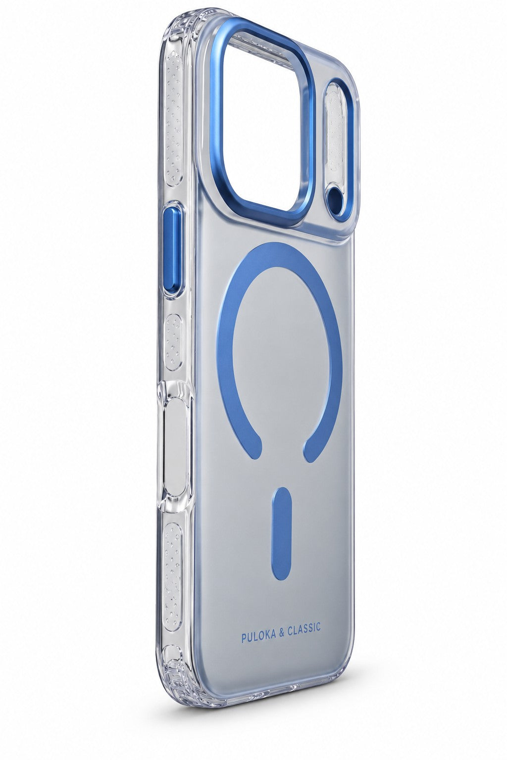 Glacier blue magnetic clear case side view