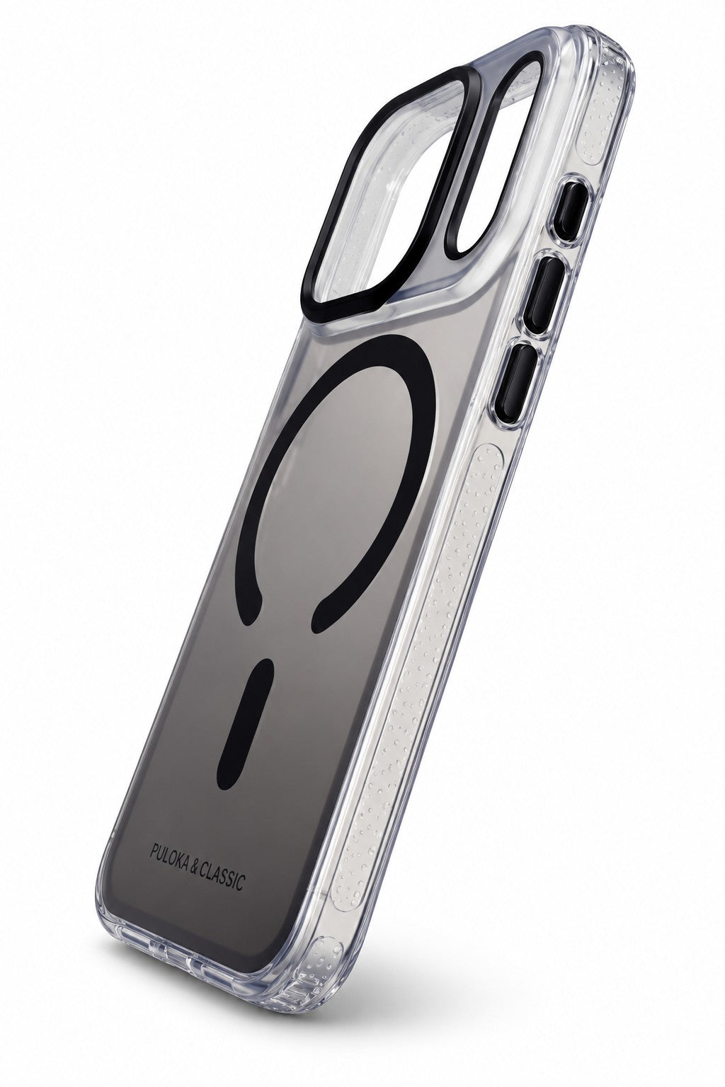 Black case camera and side button detail