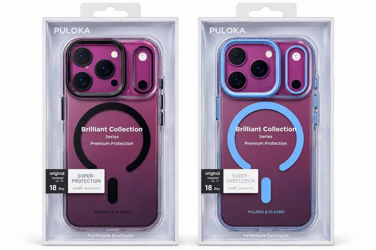 Black and glacier blue cases in packaging