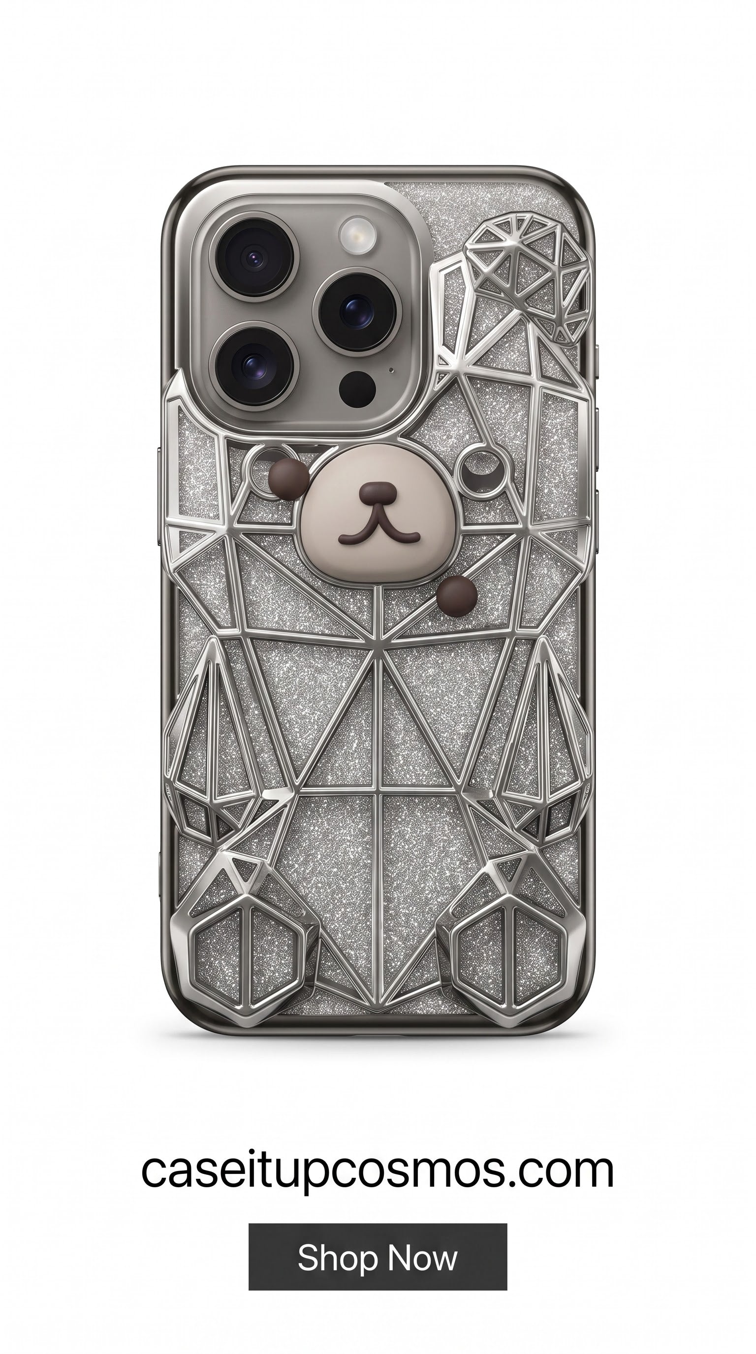 Geometric Bear Glitter Case – Premium Luxury Protective Phone Cover