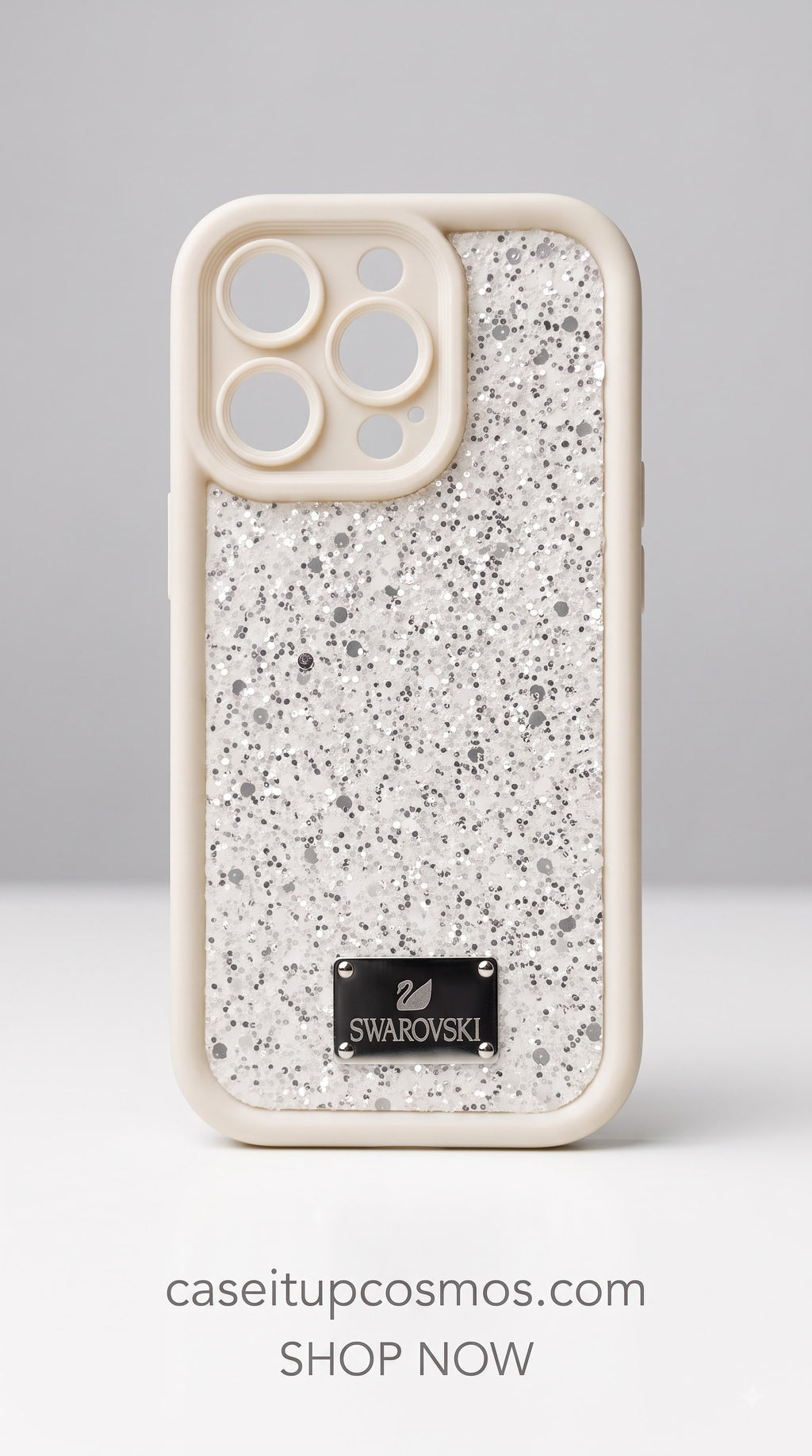 Premium Glitter Silicone Phone Case – Luxury Crystal Sparkle Shockproof Cover | Beige Frame