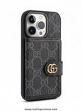 Luxury Charcoal Monogram Coated Canvas Case for iPhone | Built-In Card Wallet