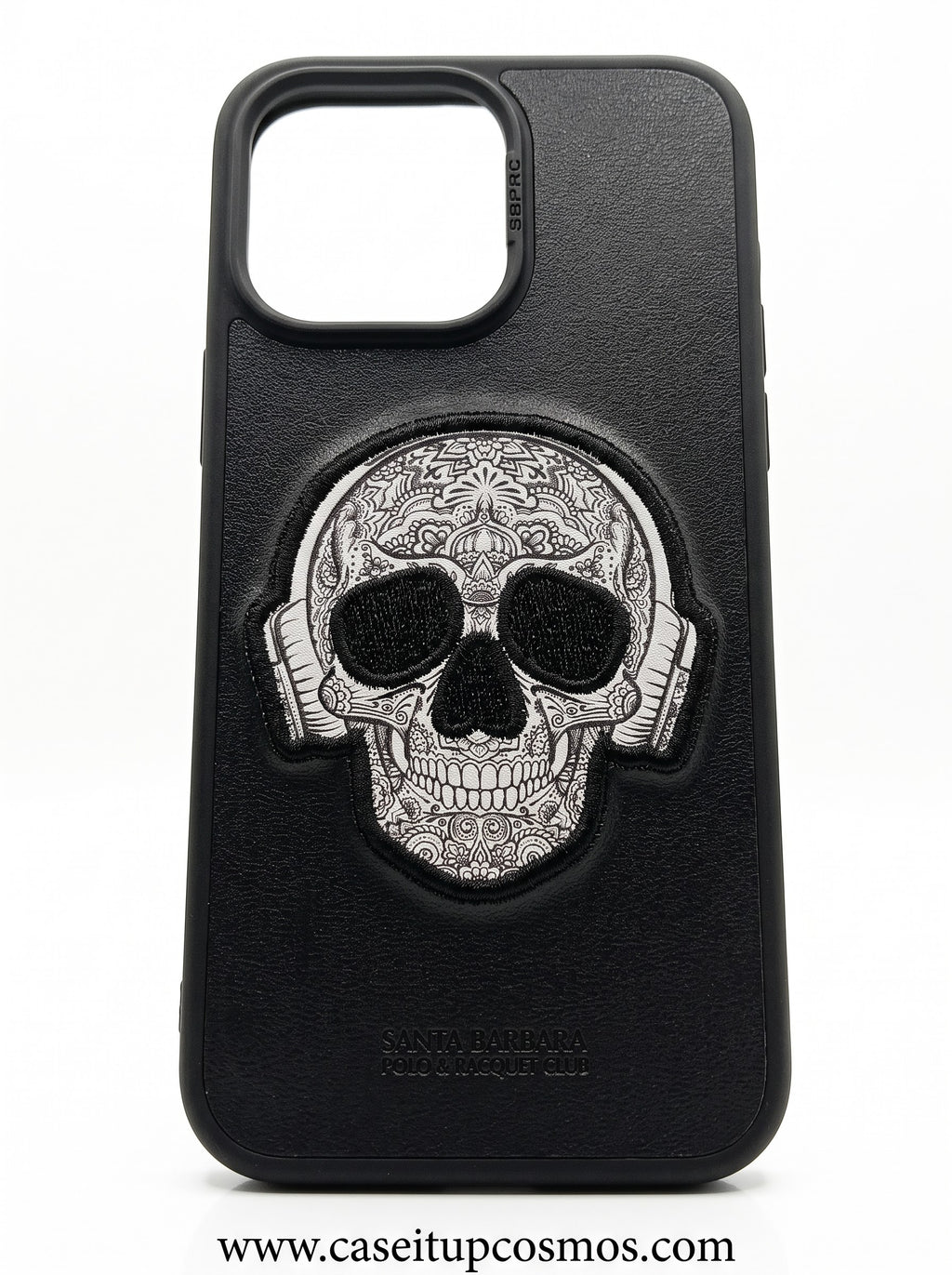 Luxury Black Leather Calavera Skull Case for iPhone | Fine Threadwork Art