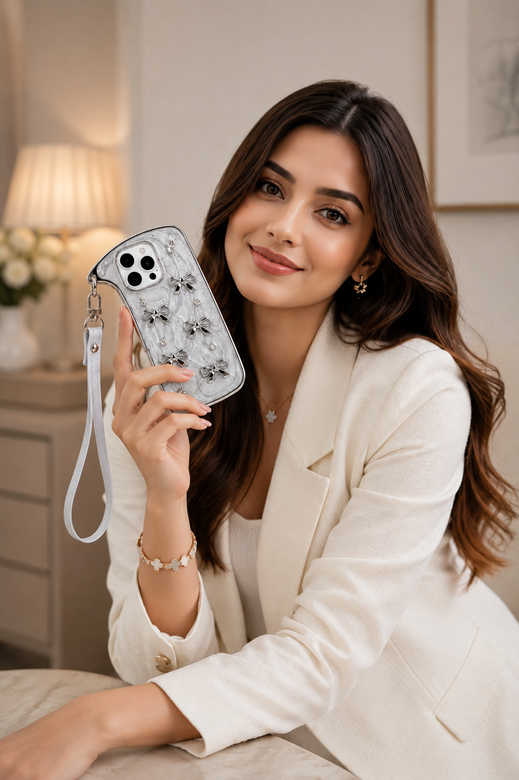 A Luxury Coquette Liquid Silver Purse Case for iPhone | Crystal Studded Edition