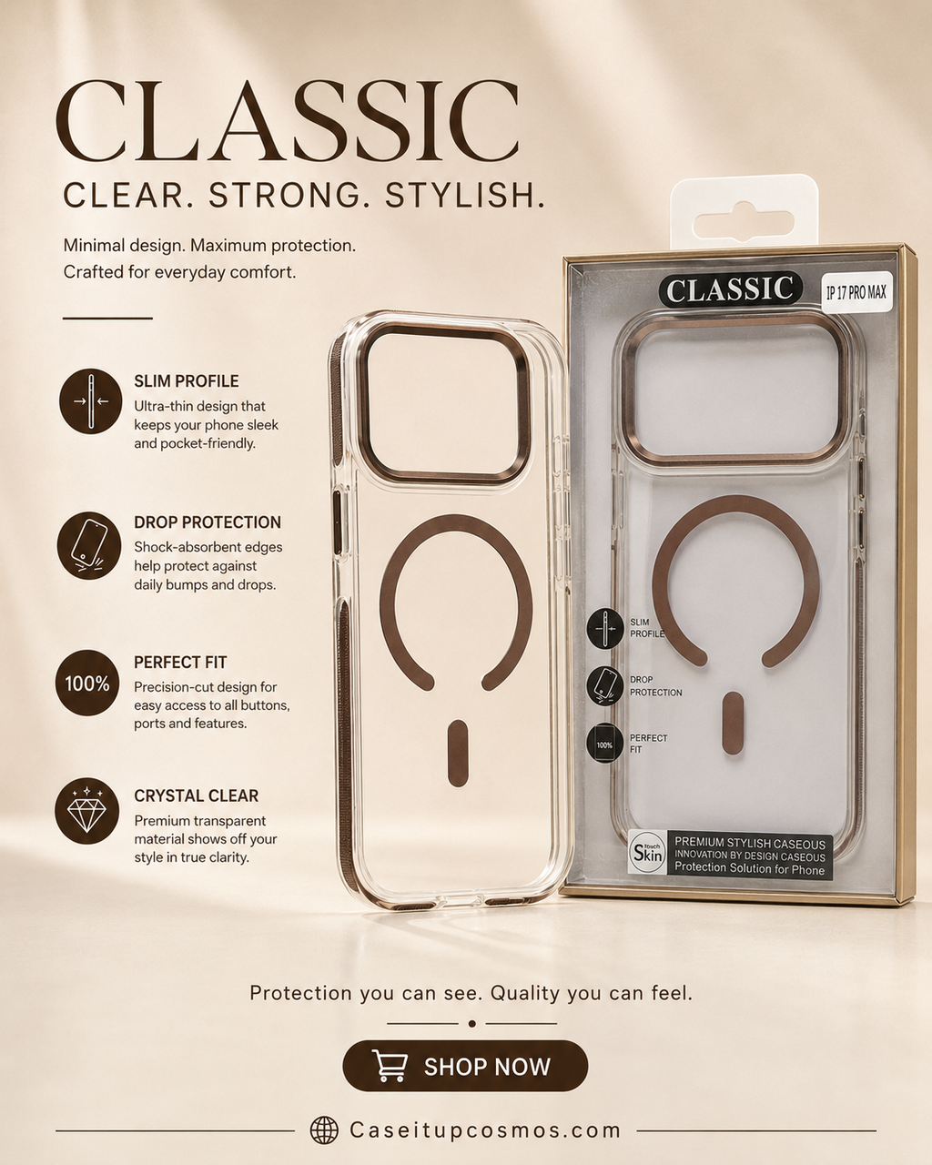 Classic Crystal Clear MagSafe Case for iPhone 17 – Slim, Shockproof