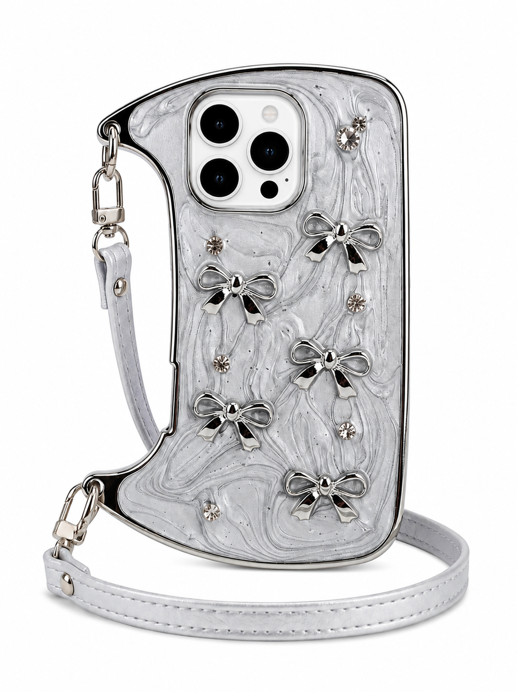 A Luxury Coquette Liquid Silver Purse Case for iPhone | Crystal Studded Edition