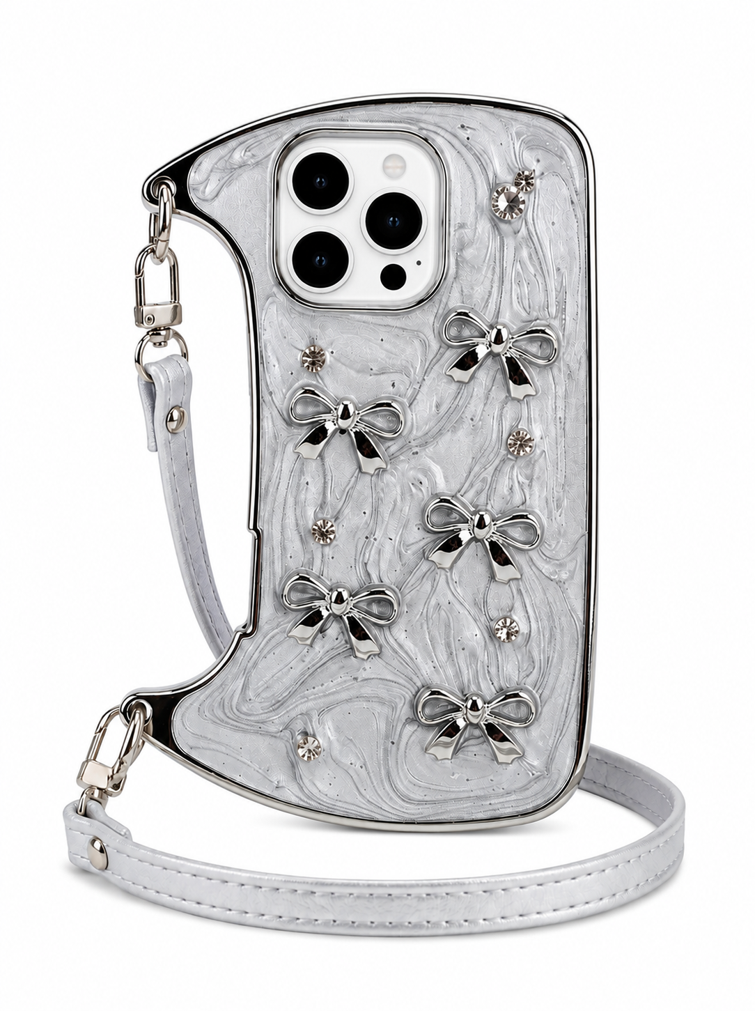 A Luxury Coquette Liquid Silver Purse Case for iPhone | Crystal Studded Edition