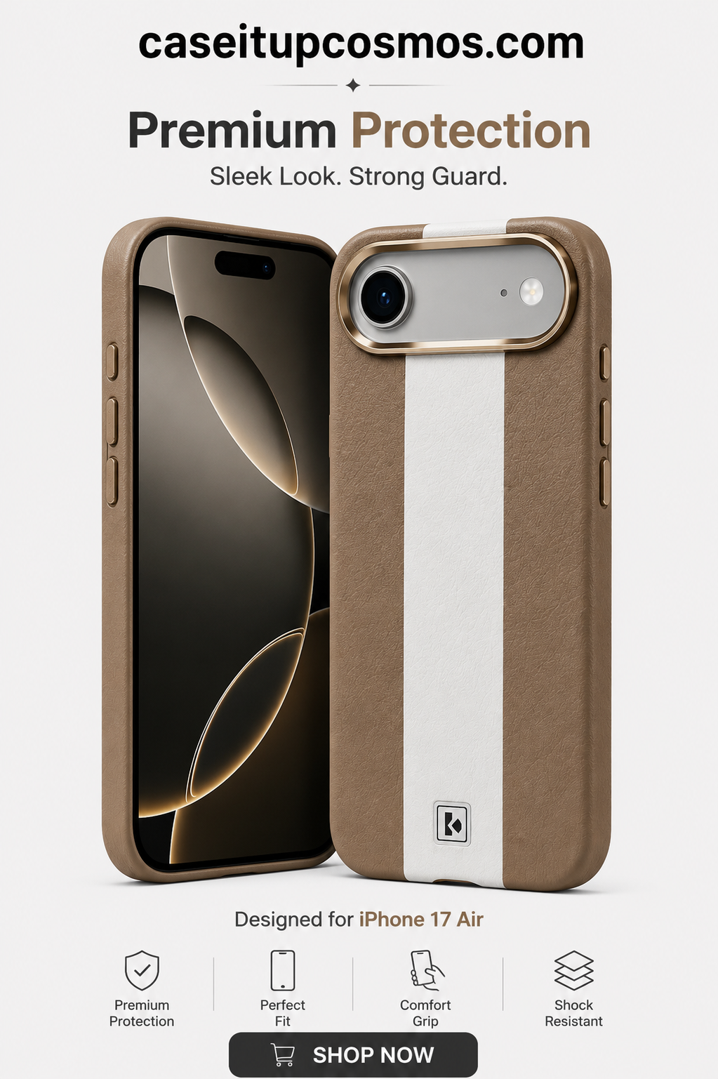 Premium Leather Stripe Protective Case for iPhone 17 Air | Shockproof Slim Cover | CaseItUpCosmos