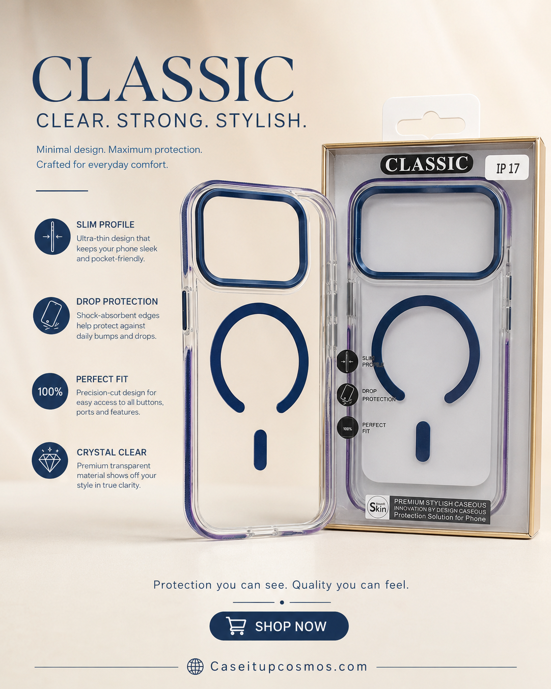 Classic Crystal Clear MagSafe Case for iPhone 17 – Slim, Shockproof
