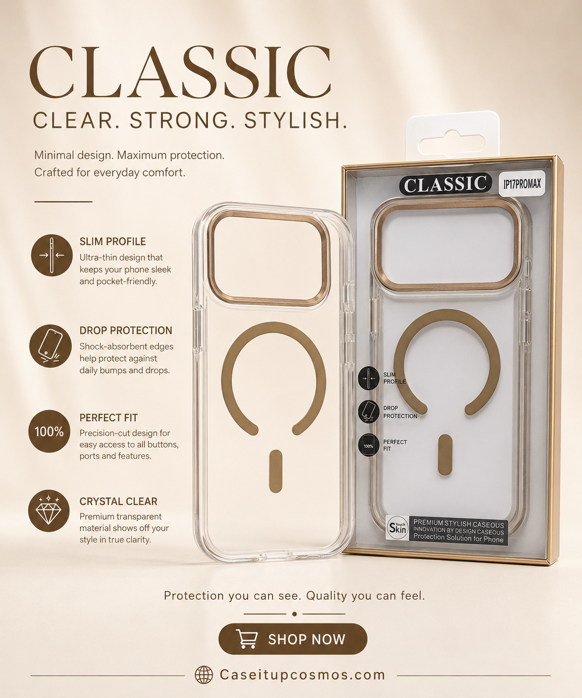 Classic Crystal Clear MagSafe Case for iPhone 17 – Slim, Shockproof