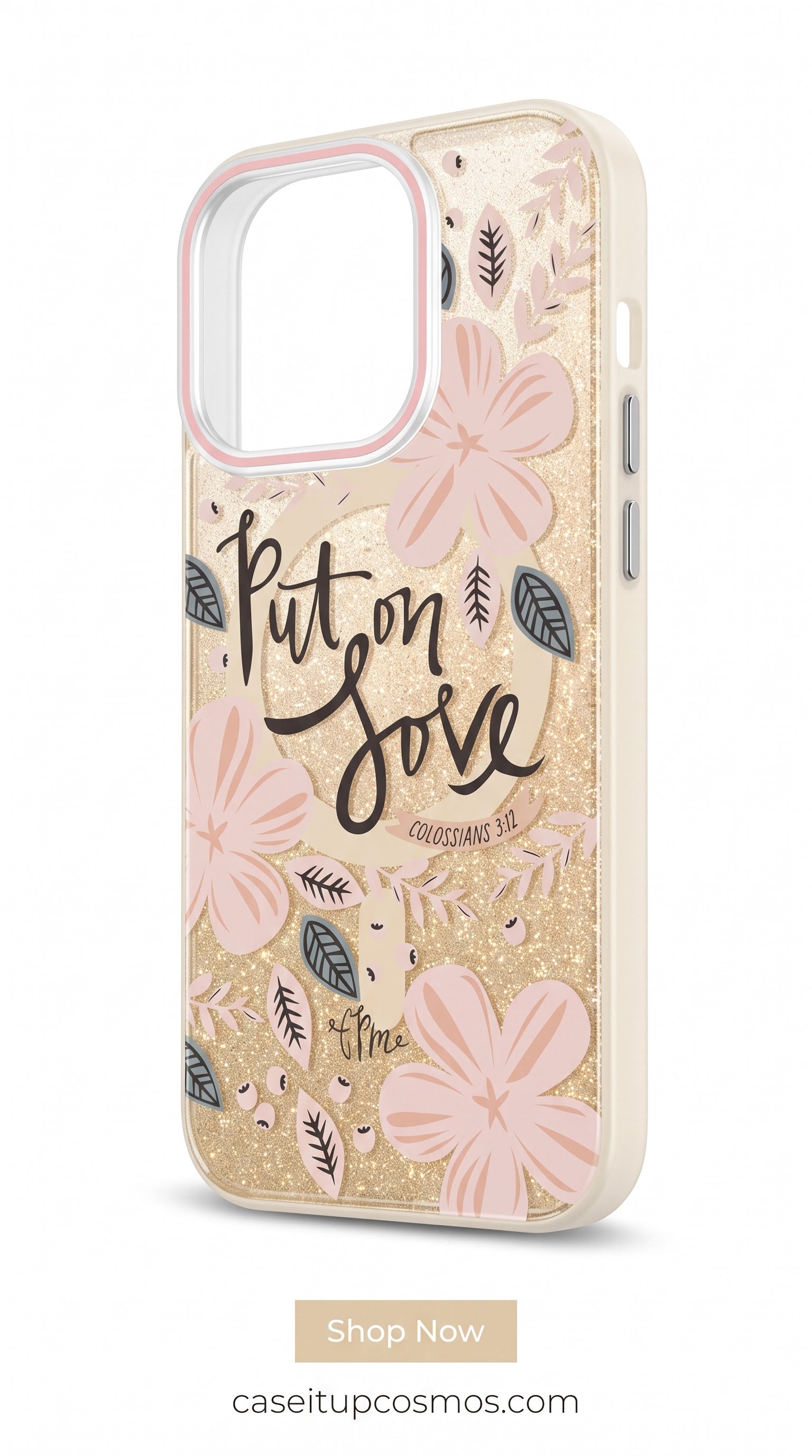 Premium Floral Glitter Faith Phone Case – "Put on Love" Edition | Shockproof Transparent Protective Cover