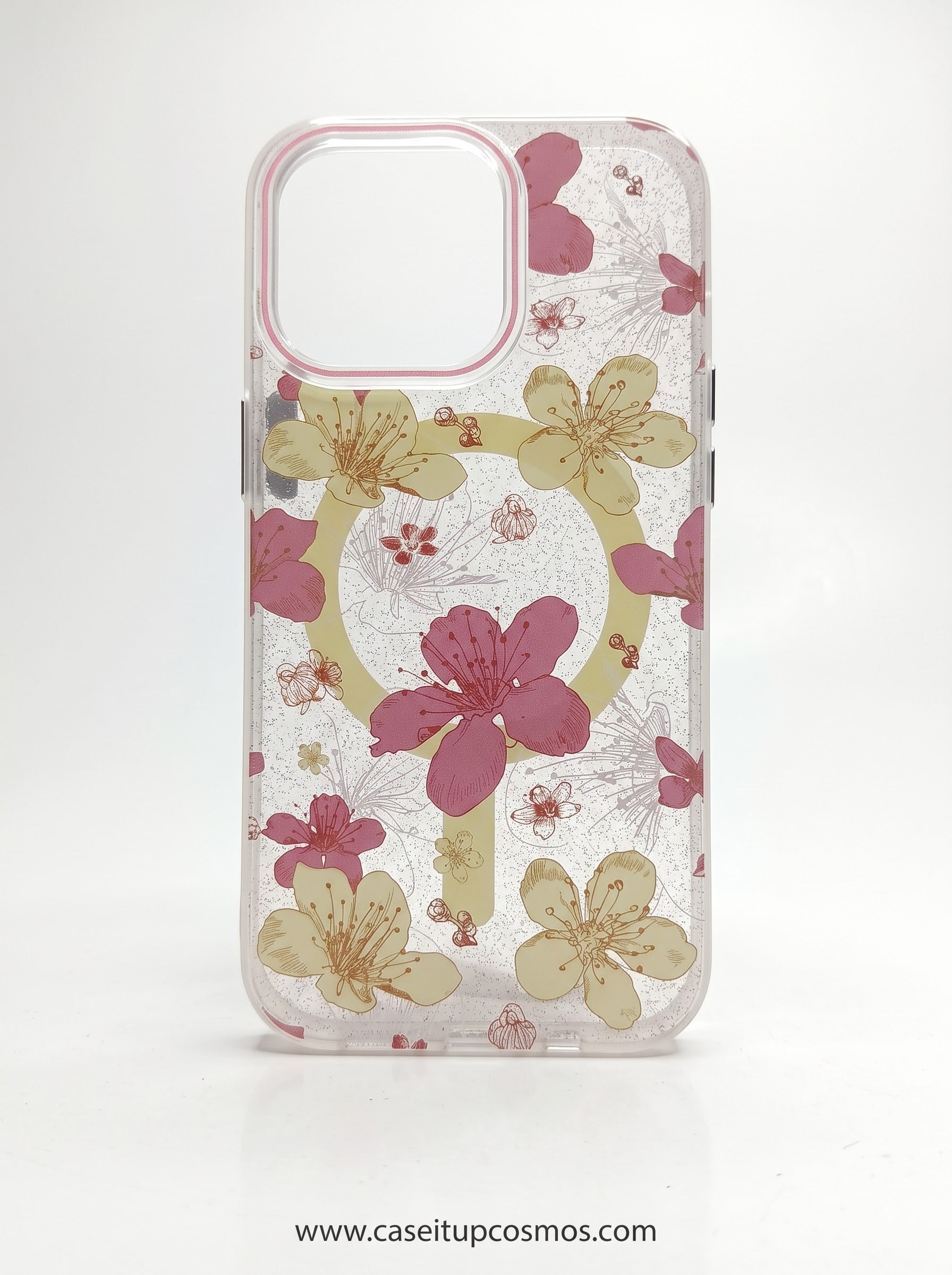 Dreamy Cherry Blossom Glitter MagSafe iPhone Cover | Pastel Pink Bumper