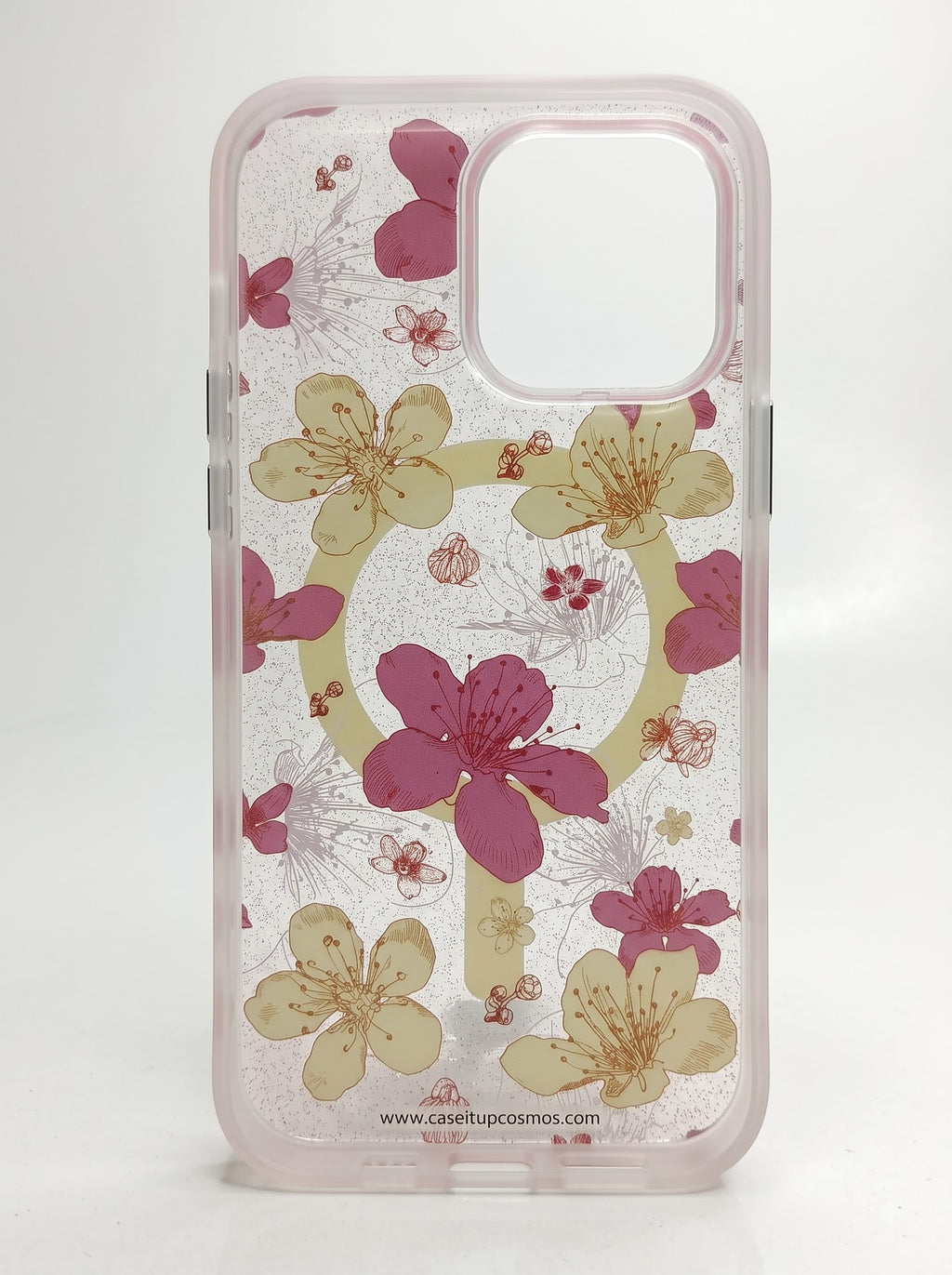 Dreamy Cherry Blossom Glitter MagSafe iPhone Cover | Pastel Pink Bumper