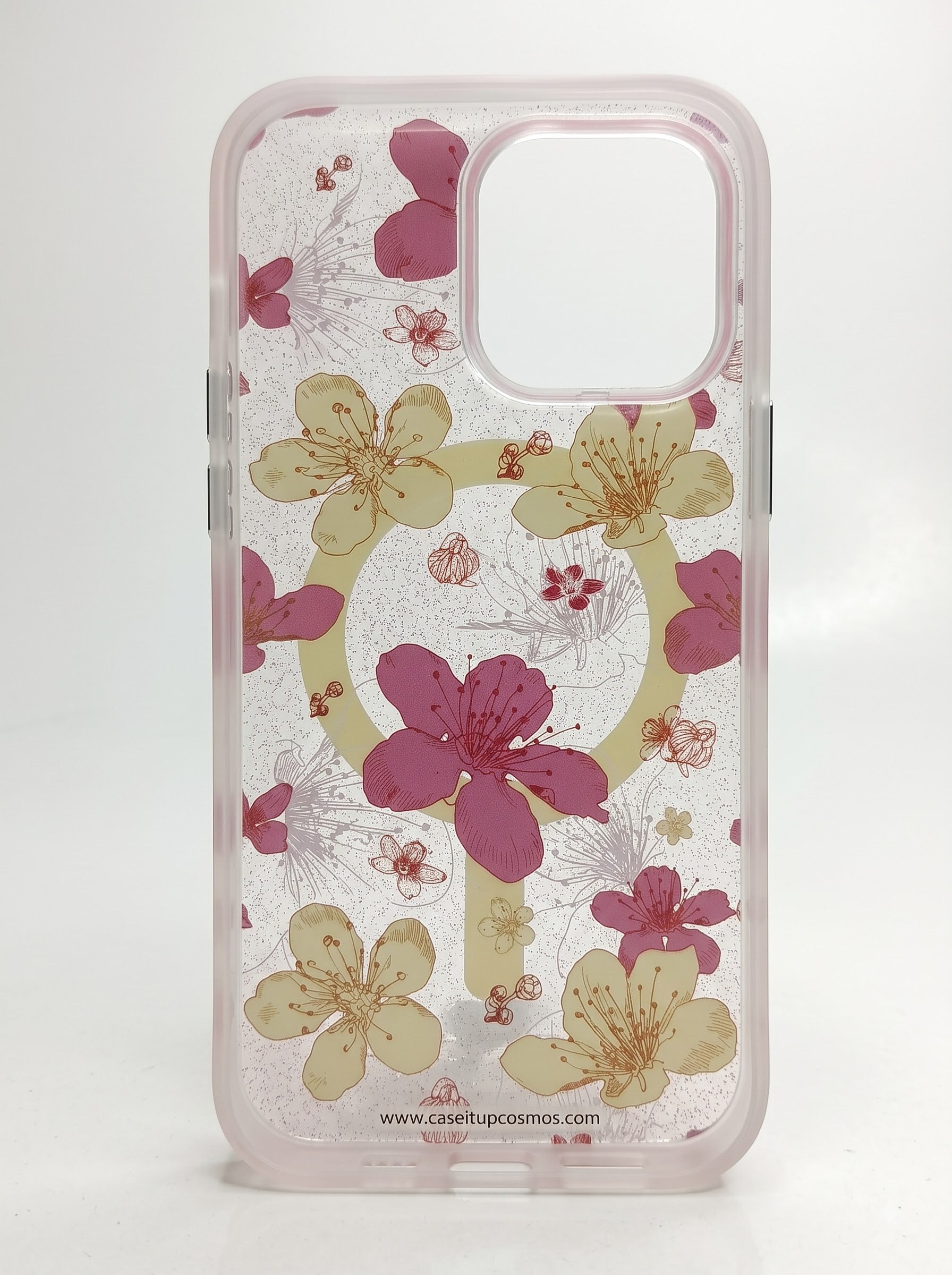 Dreamy Cherry Blossom Glitter MagSafe iPhone Cover | Pastel Pink Bumper