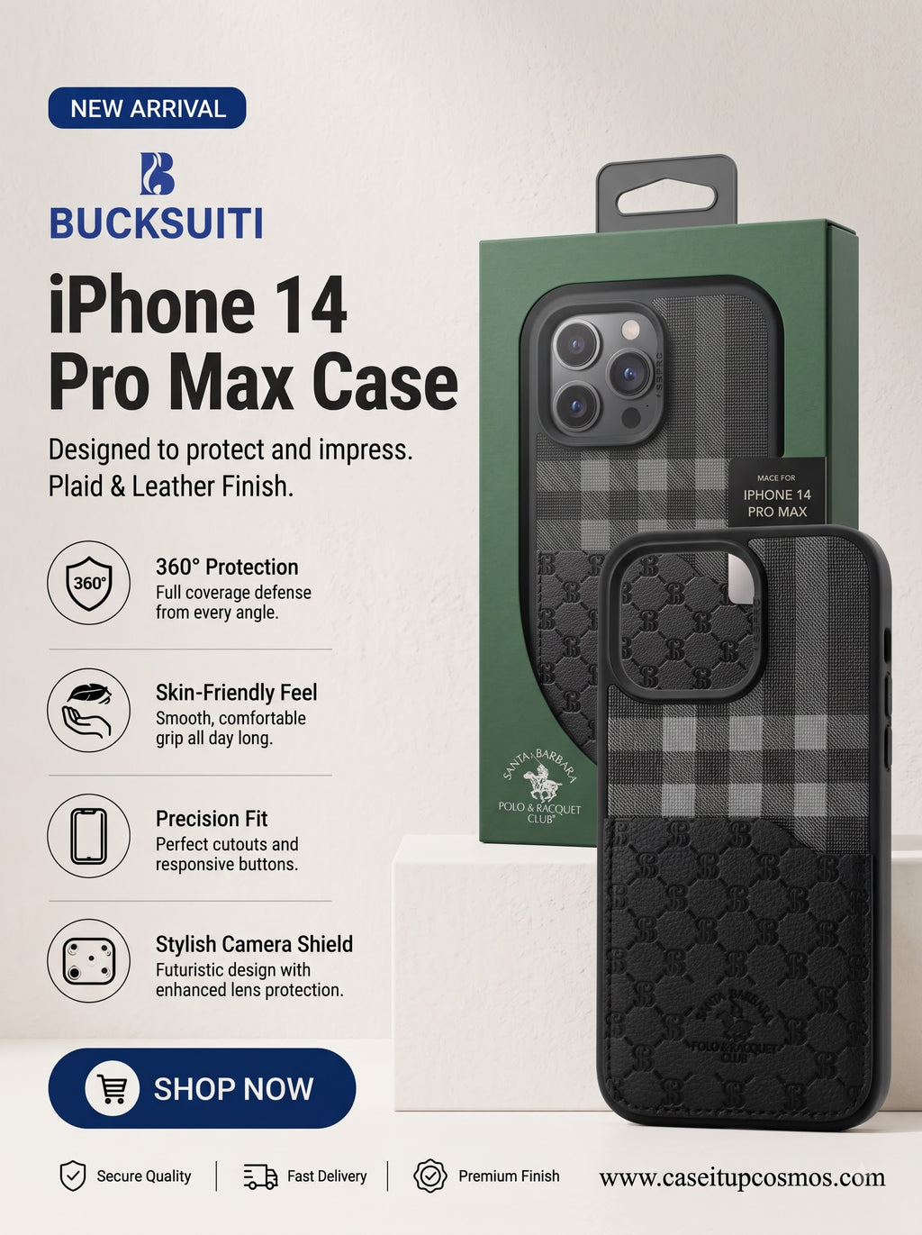 The Old Money Monochrome Edition Plaid Leather Case for iPhone