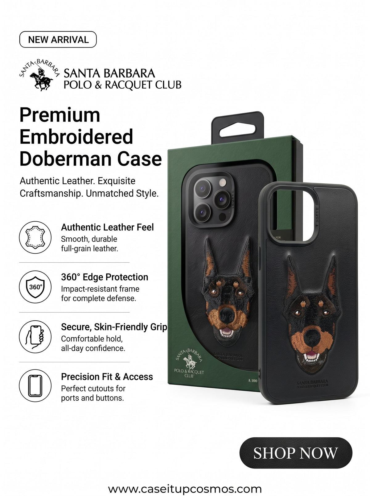 The Loyal Guardian Edition Embroidered Doberman Leather Case for iPhone