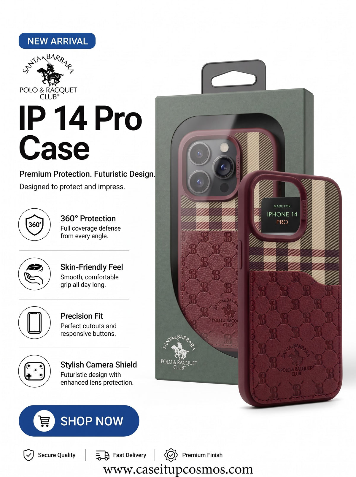 A Luxury Burgundy Tartan Plaid & Debossed Leather Case for iPhone | Suede Interior