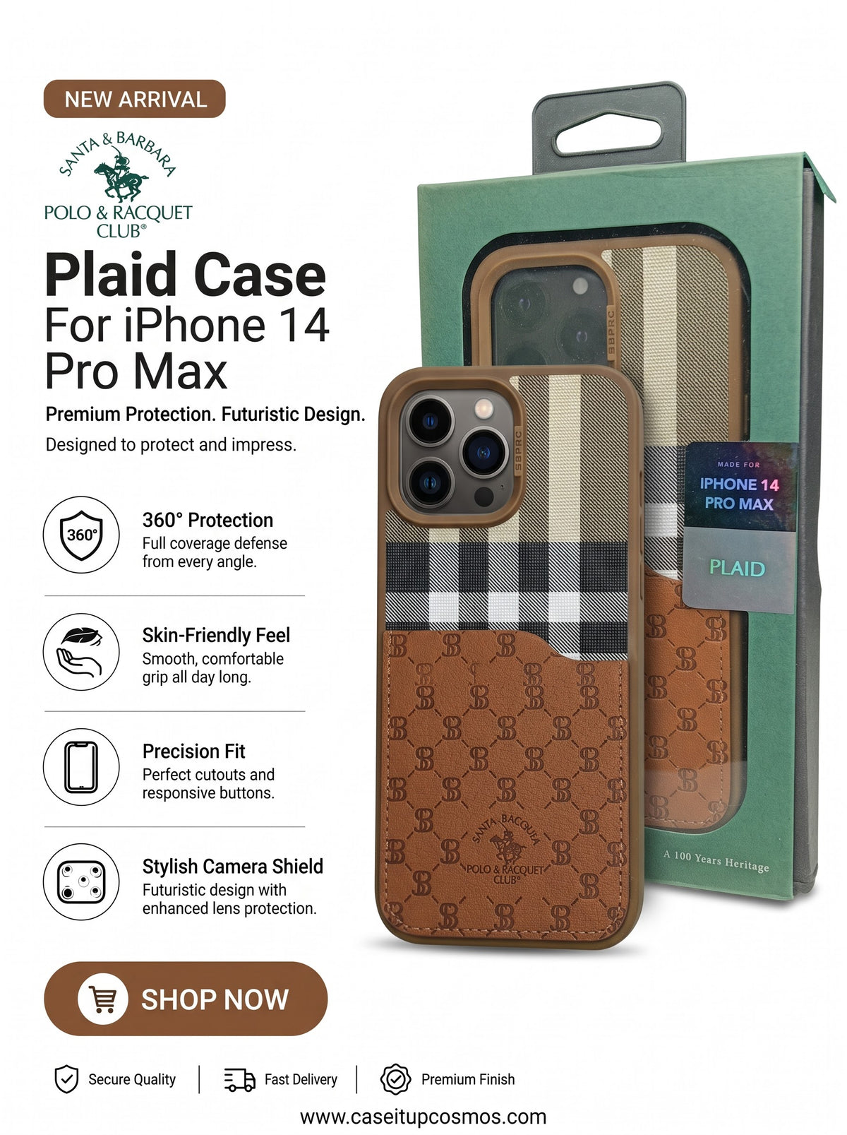 Luxury Cognac Plaid & Debossed Leather Case for iPhone | Suede Interior Bed