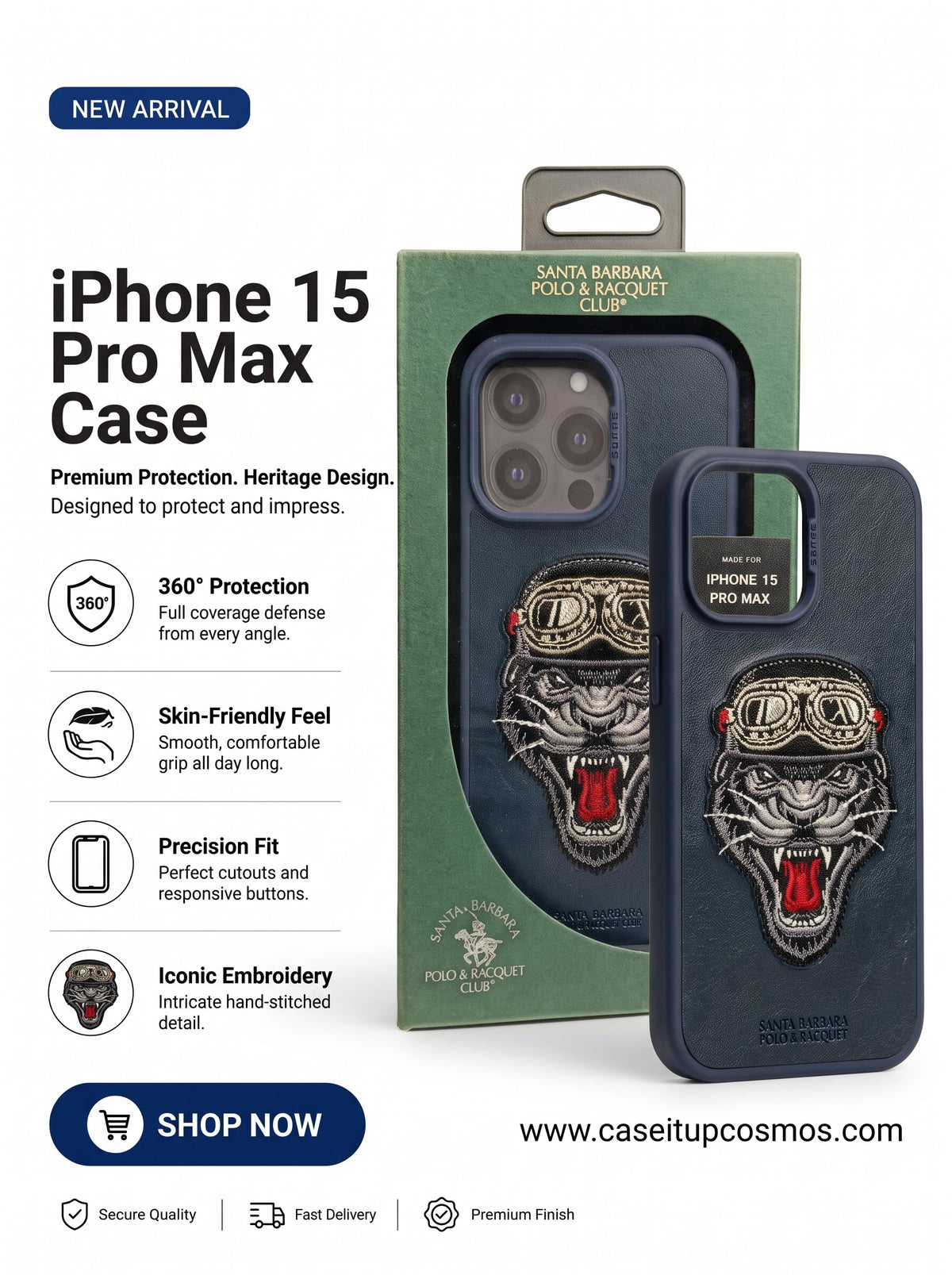 The Wild Biker Edition Embroidered Panther Leather Case for iPhone