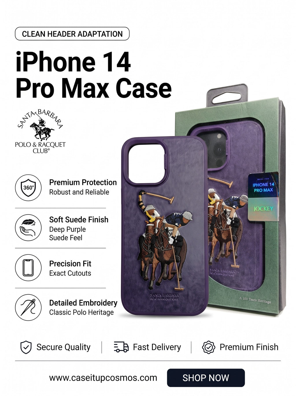 Luxury Velvet Purple Equestrian Polo Match Case for iPhone | Suede Interior Bed