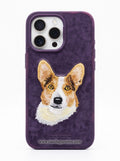 A Luxury Velvet Purple Corgi Dog Embroidery Case for iPhone | Suede Interior Bed