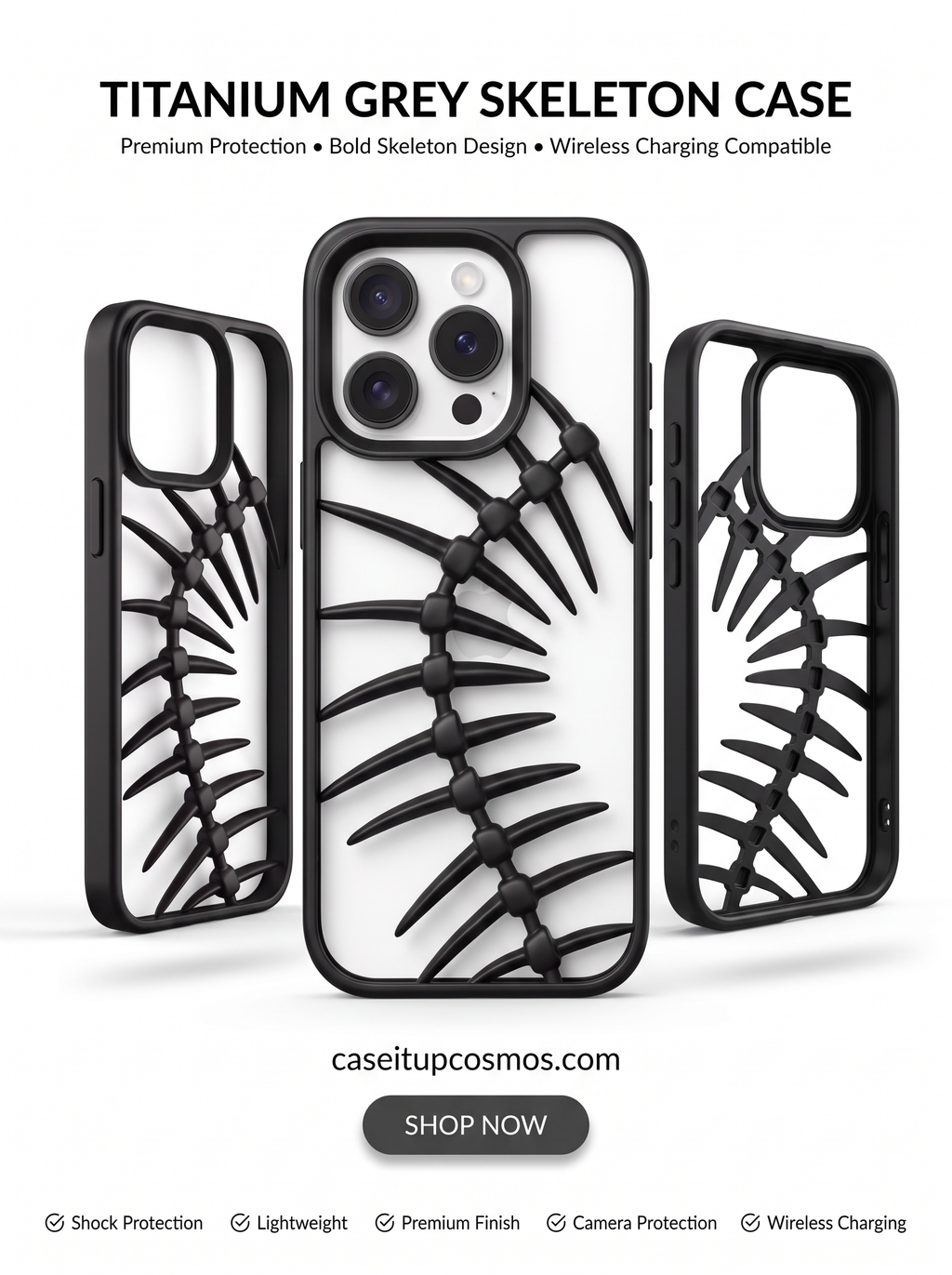 Titanium Grey Skeleton Armor Case for iPhone 15 Pro | Premium Shockproof Protective Cover