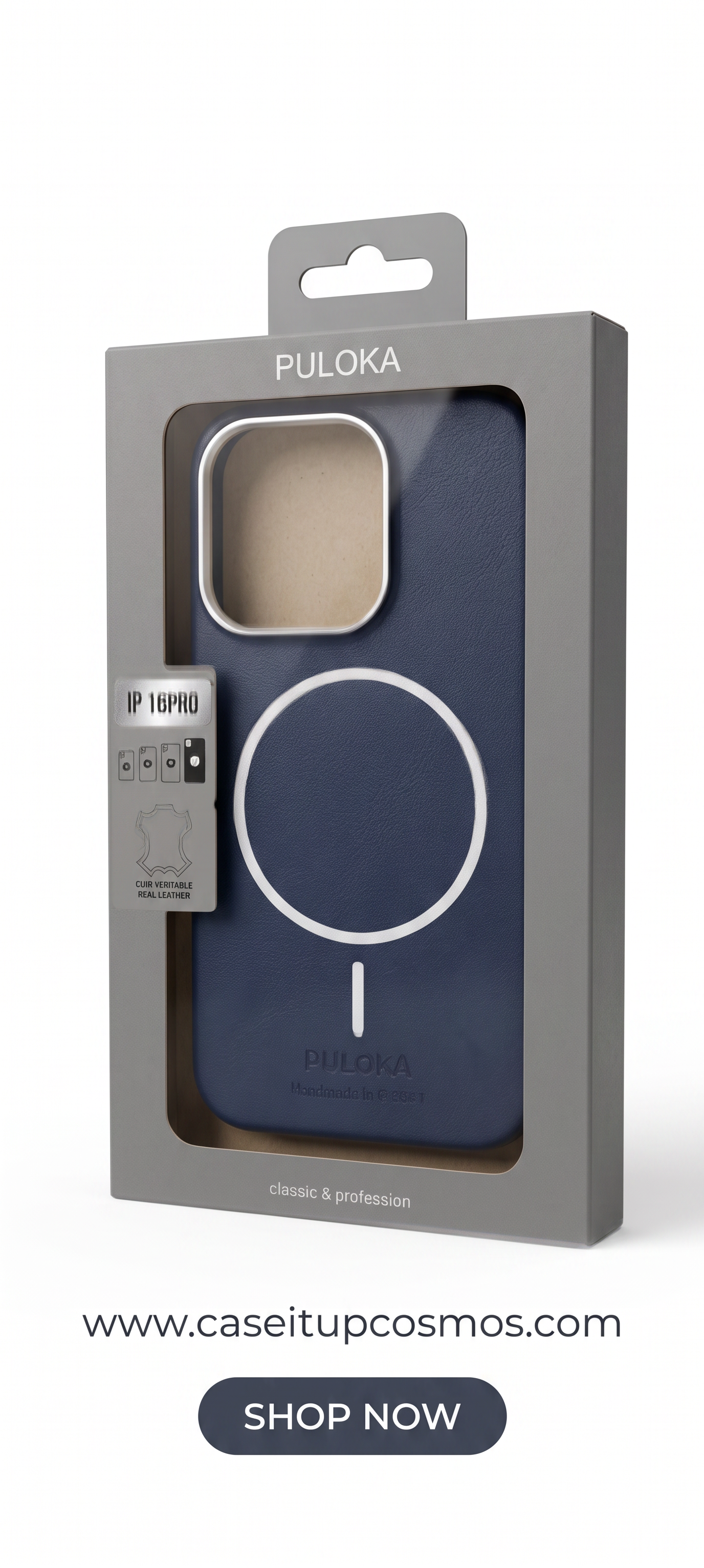 PULOKA Handcrafted Leather MagSafe iPhone Cover with Metallic Camera Shield