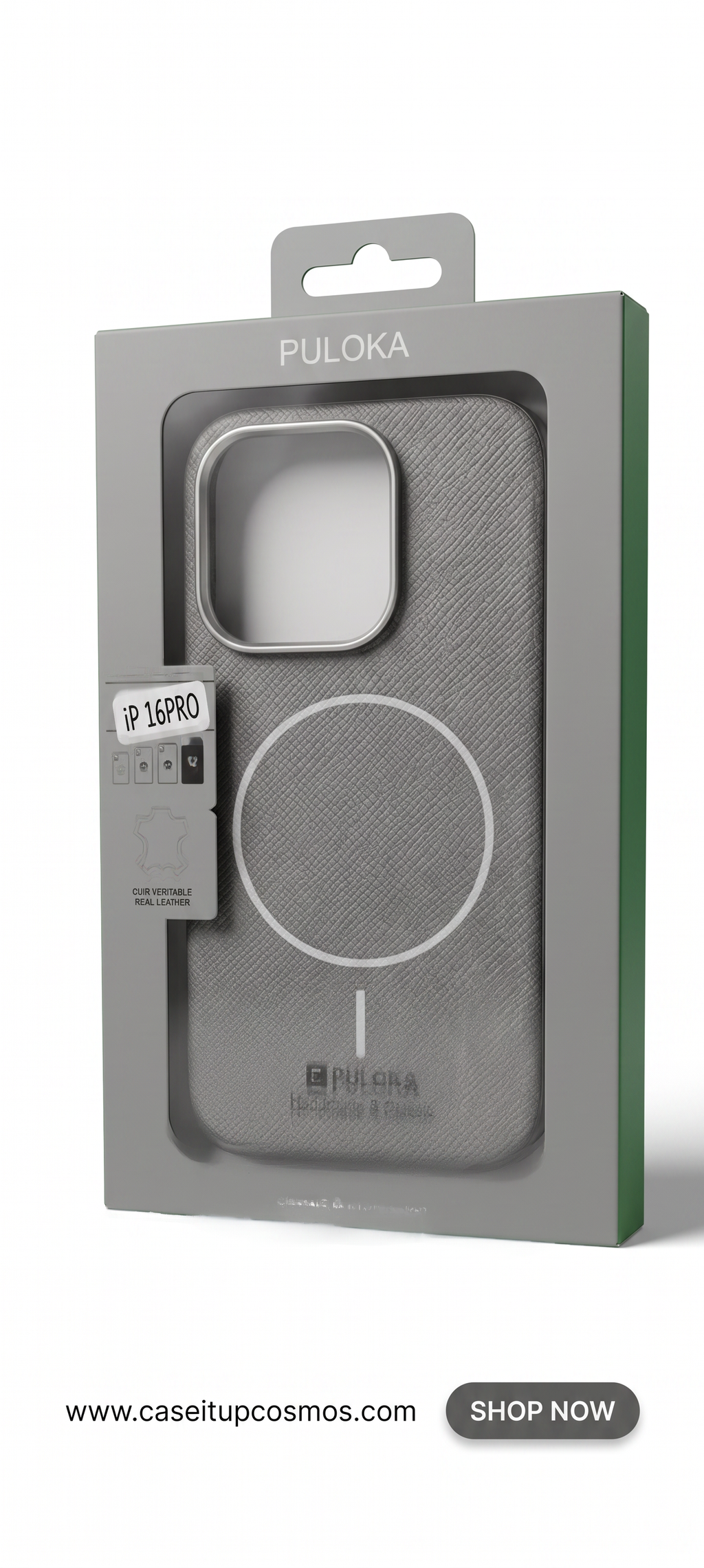PULOKA Handcrafted Leather MagSafe iPhone Cover with Metallic Camera Shield