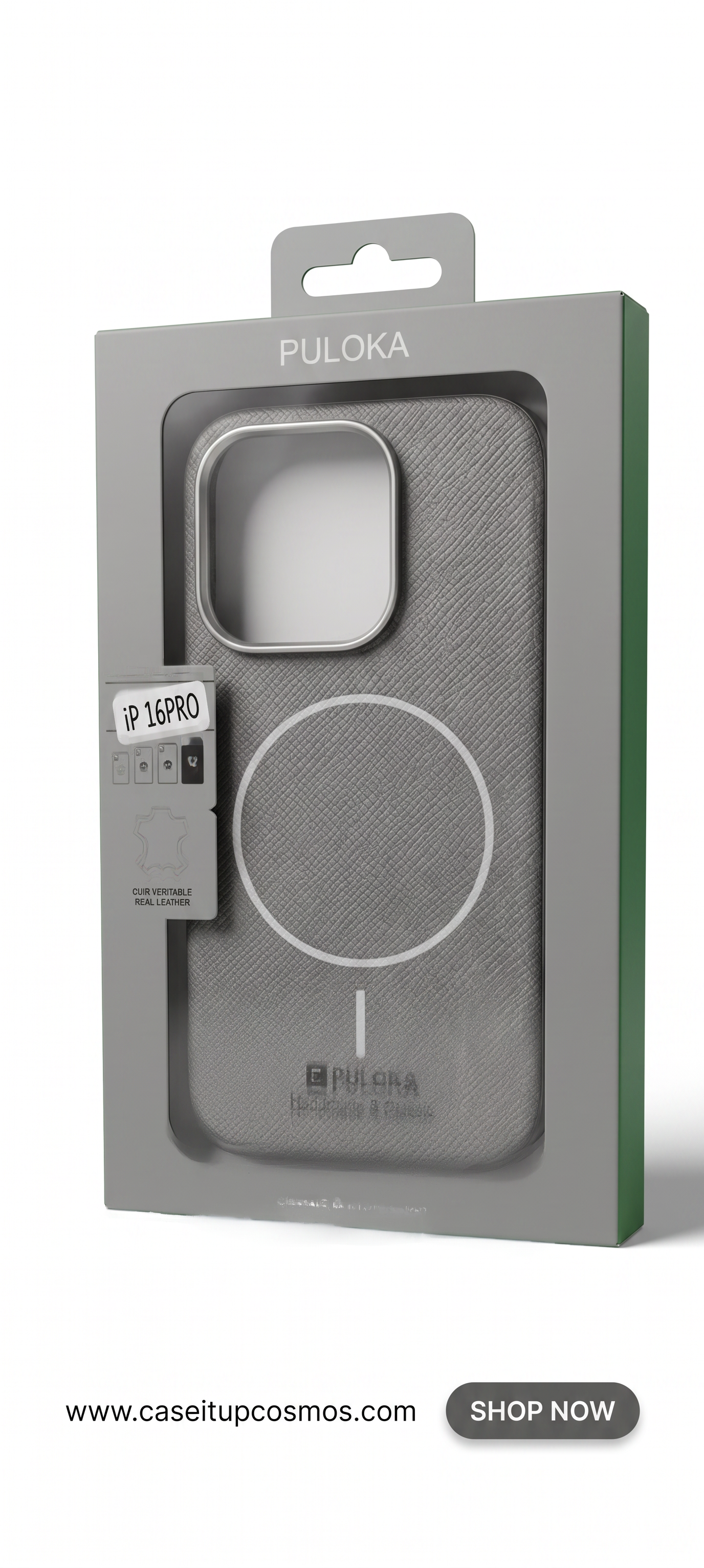 PULOKA Handcrafted Leather MagSafe iPhone Cover with Metallic Camera Shield