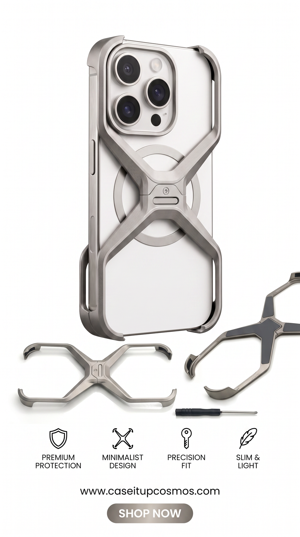 Ultra-Minimalist Mechanical X-Armor Metal Case for iPhone | Heat Dissipating