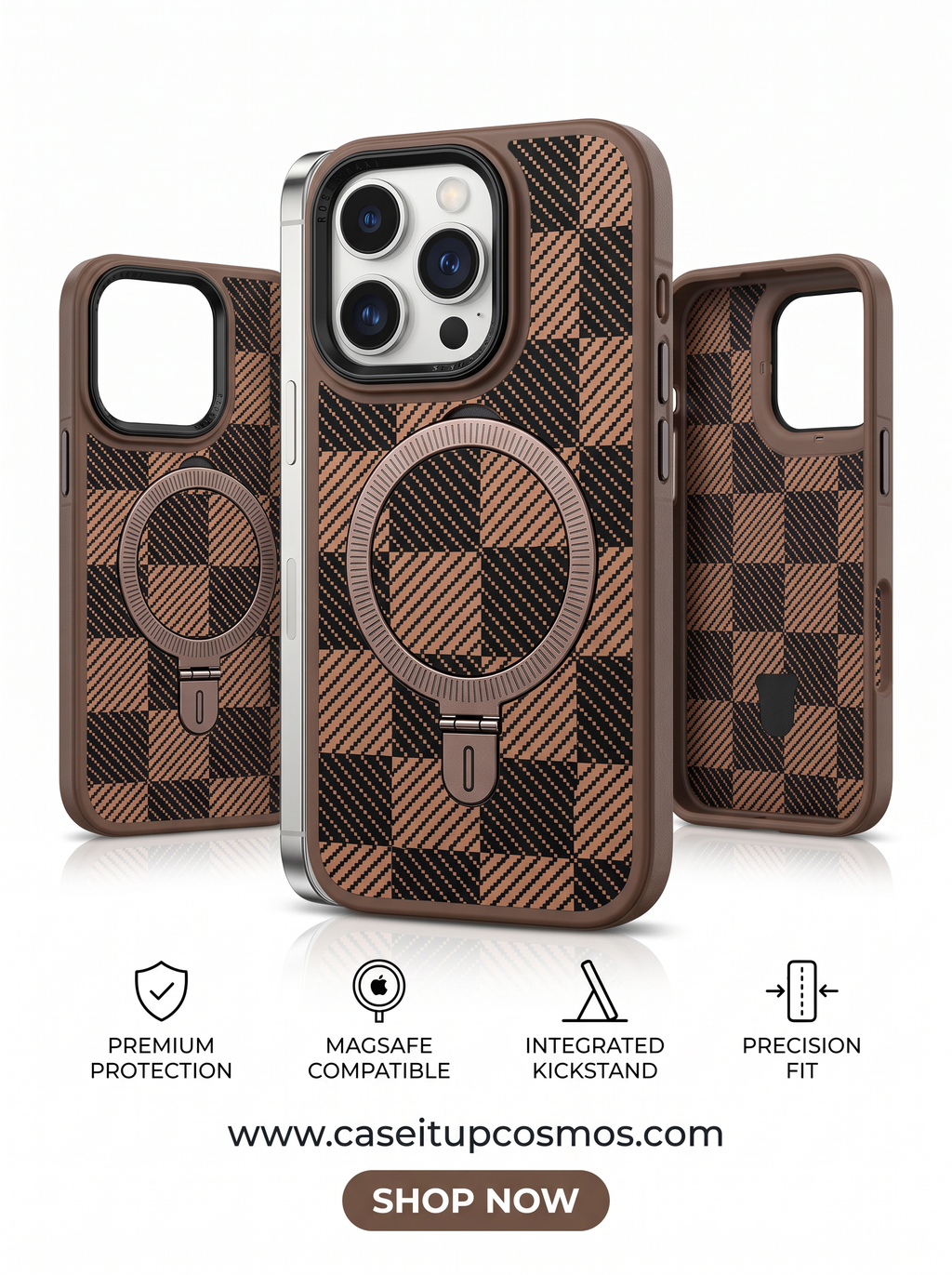Cosmos™ Mocha Carbon Fiber MagSafe Kickstand iPhone Case