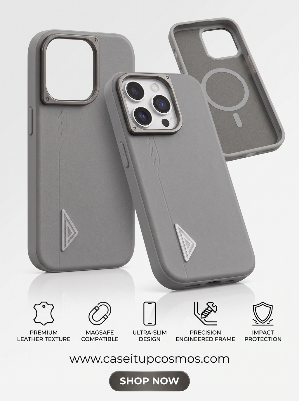 The Prism Emblem Edition Leather iPhone Case | Champagne Gold Camera Shield