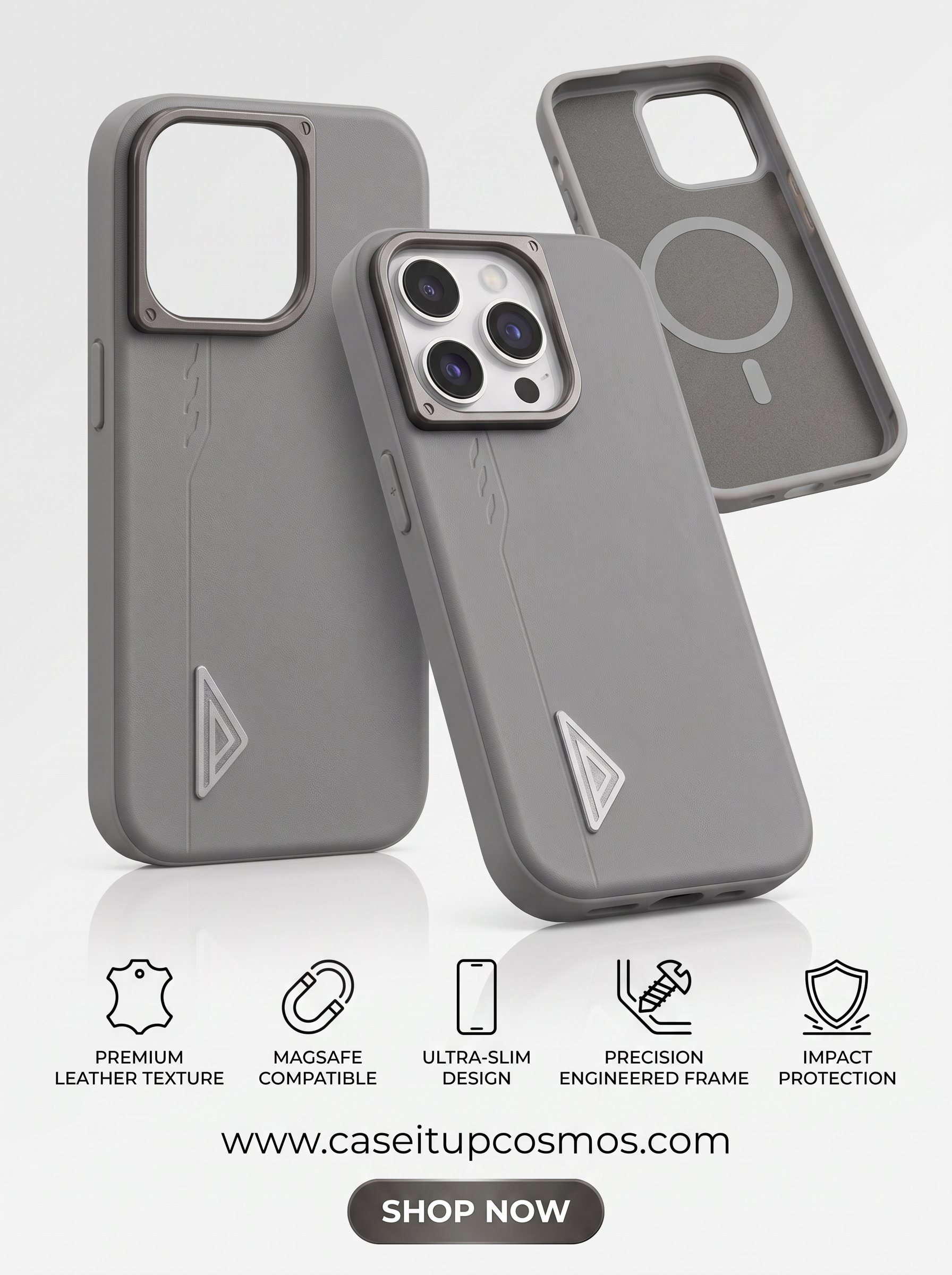 The Prism Emblem Edition Leather iPhone Case | Champagne Gold Camera Shield