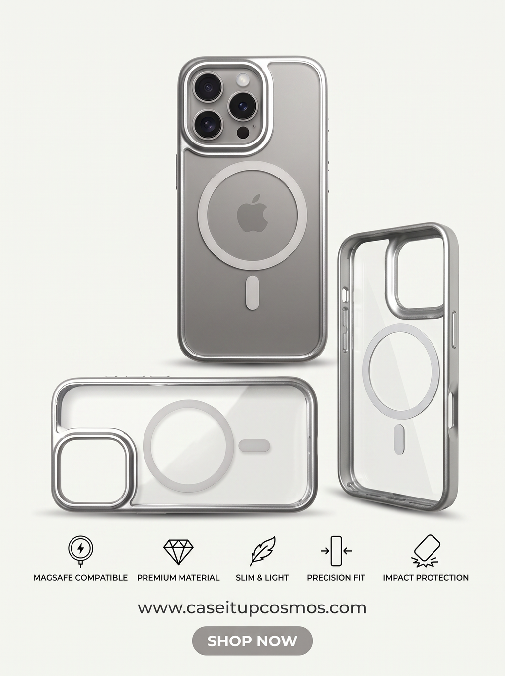 Cosmos™ Minimalist Clear Hybrid MagSafe Cover | Satin Metallic Bumper