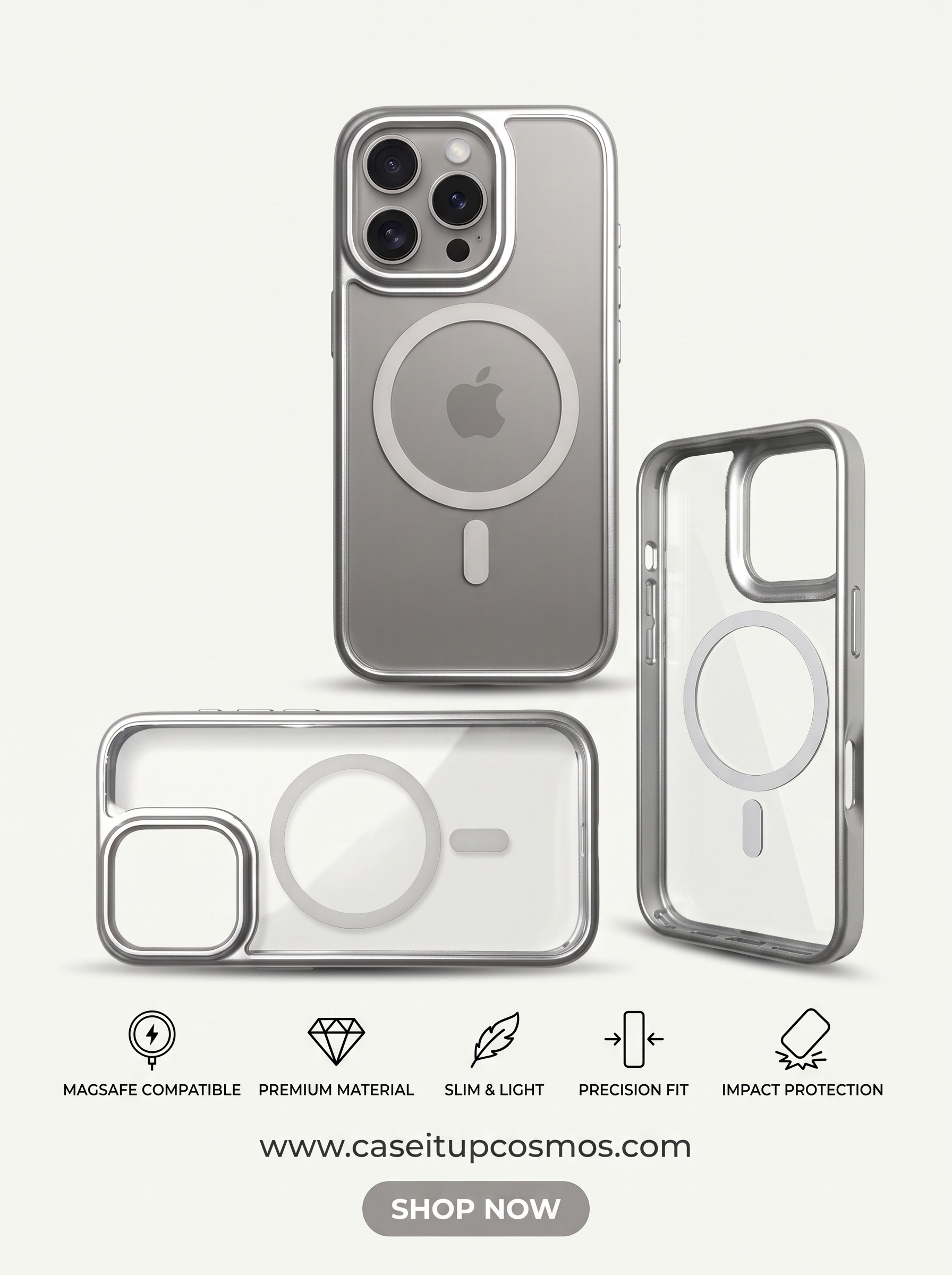 Cosmos™ Minimalist Clear Hybrid MagSafe Cover | Satin Metallic Bumper