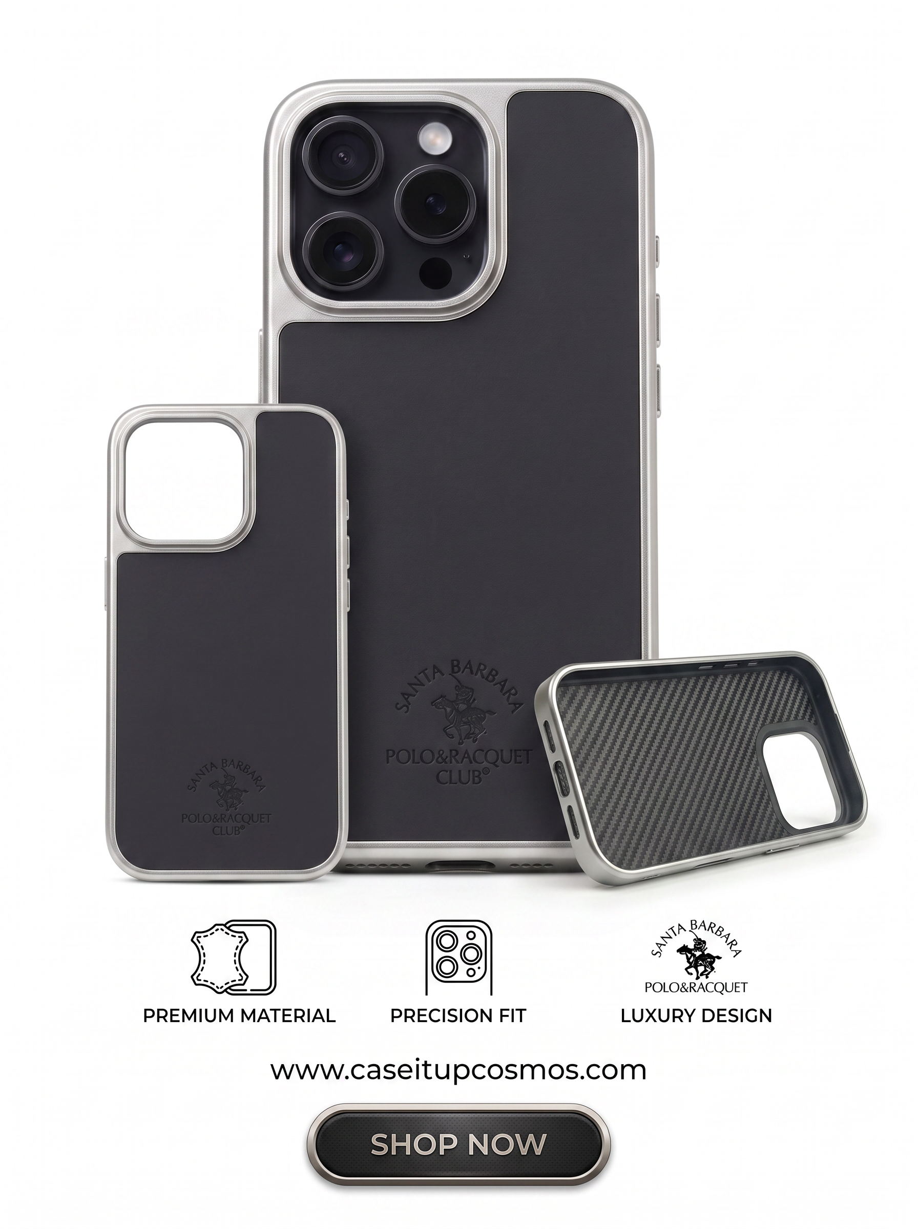 Cosmos™ Santa Barbara Polo Leather iPhone Case | Carbon Fiber Interior