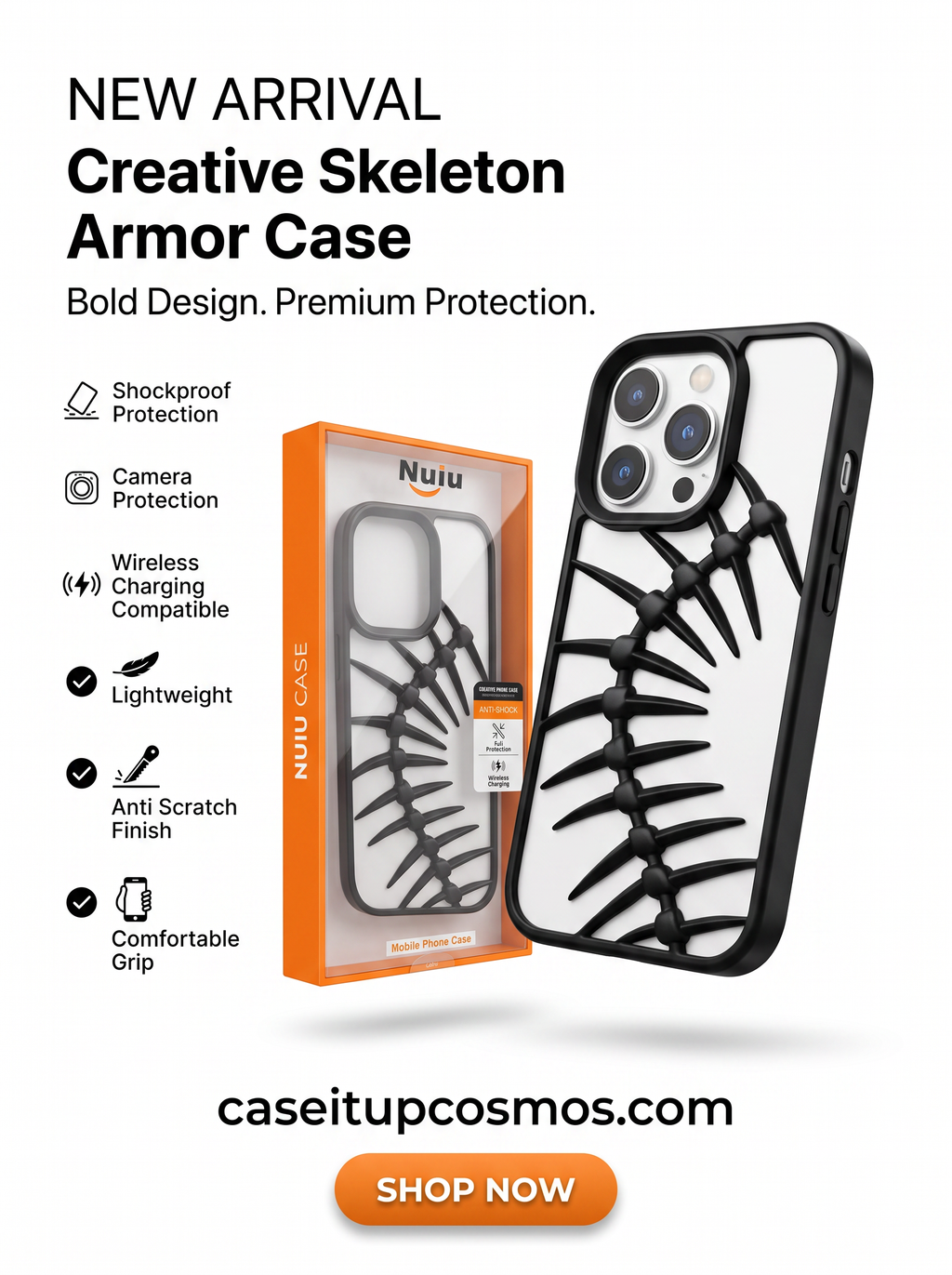 Titanium Grey Skeleton Armor Case for iPhone 15 Pro | Premium Shockproof Protective Cover