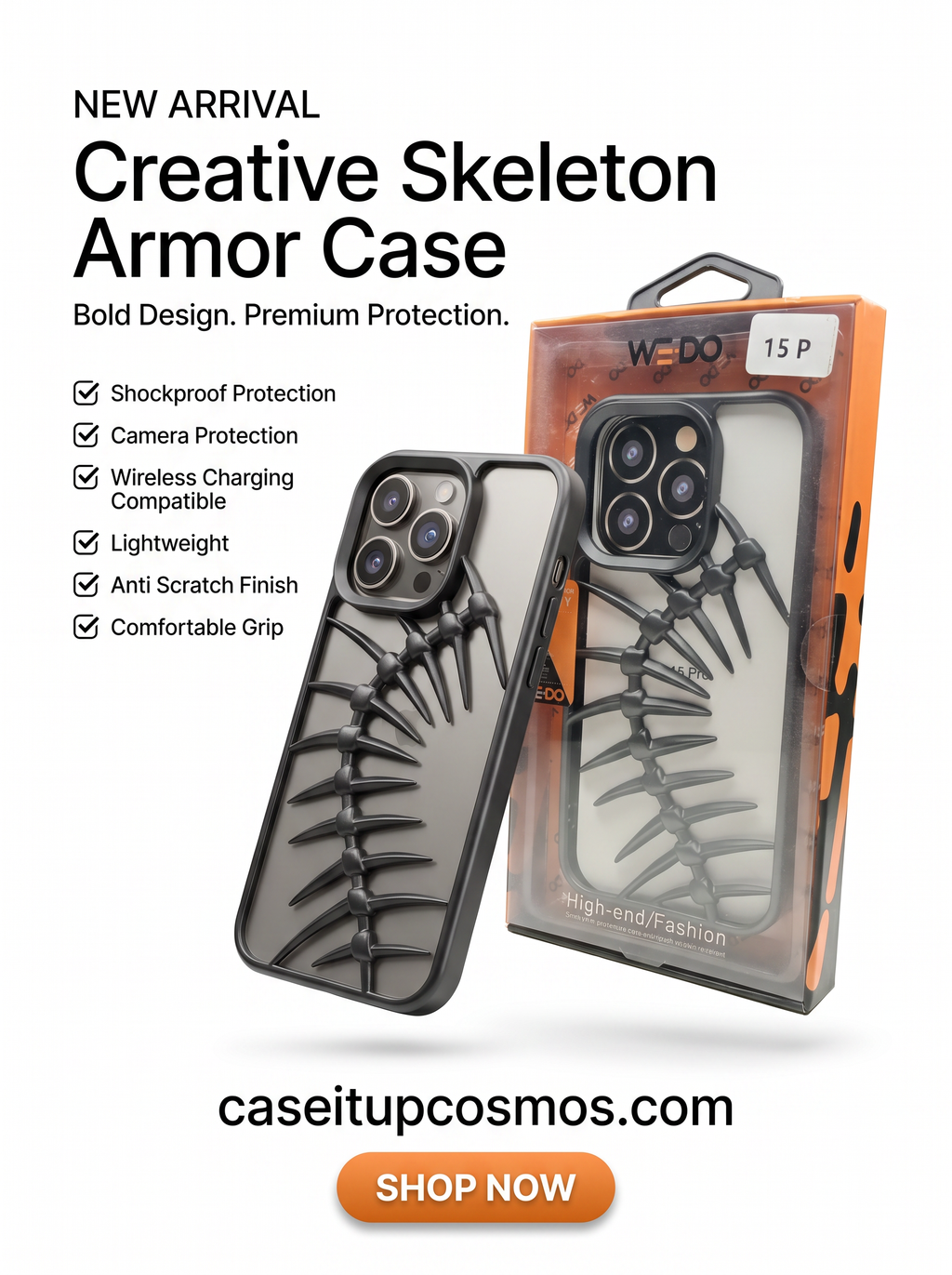 Titanium Grey Skeleton Armor Case for iPhone 15 Pro | Premium Shockproof Protective Cover