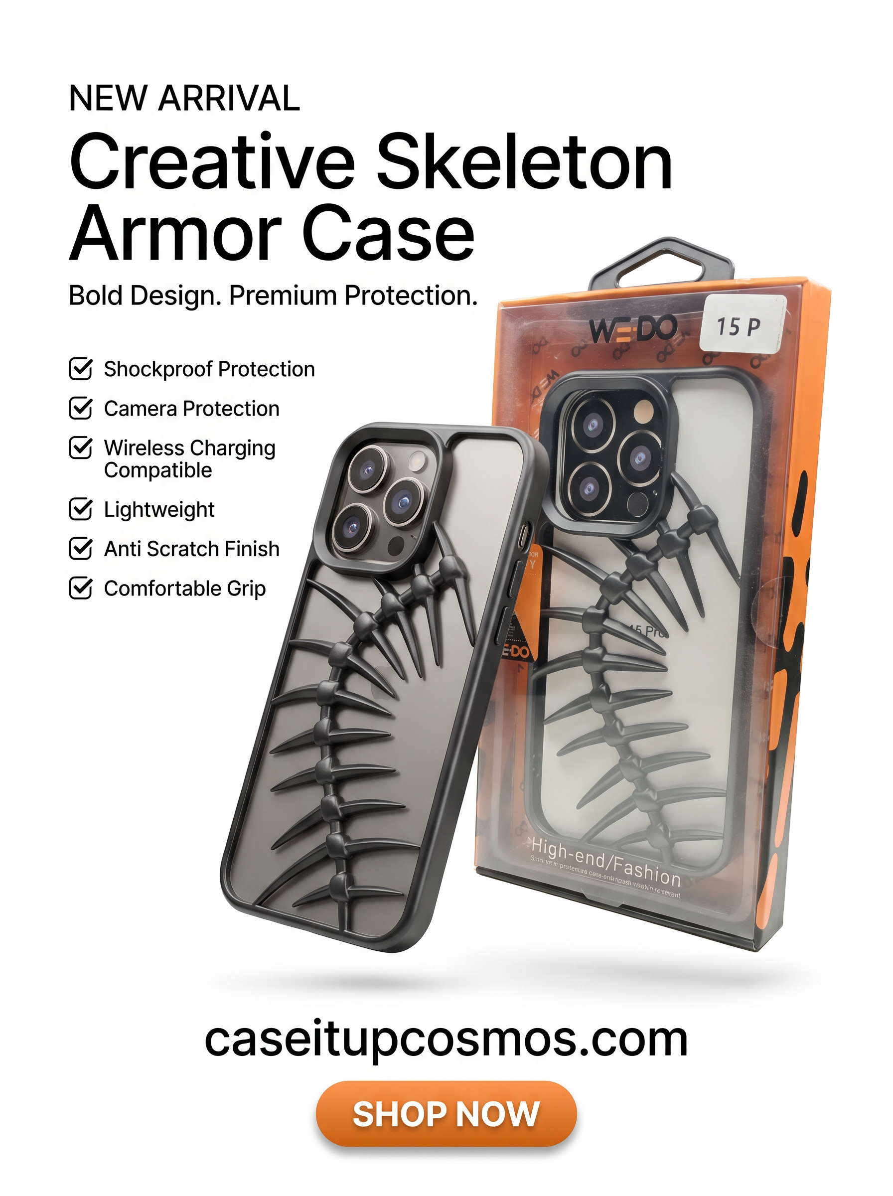 Titanium Grey Skeleton Armor Case for iPhone 15 Pro | Premium Shockproof Protective Cover