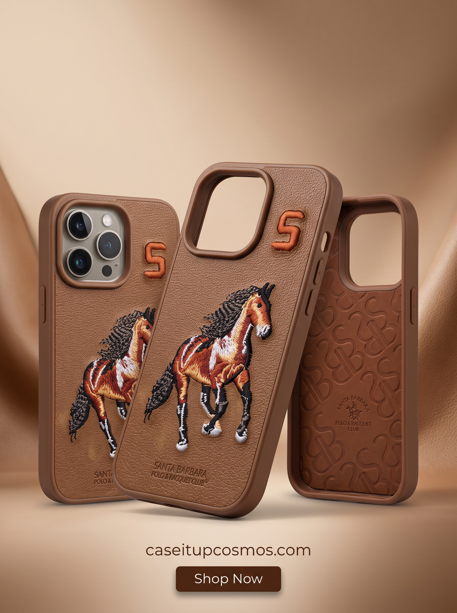 Luxury Embroidered Horse Leather Case – Premium Leather Finish | Shockproof Protective Phone Case