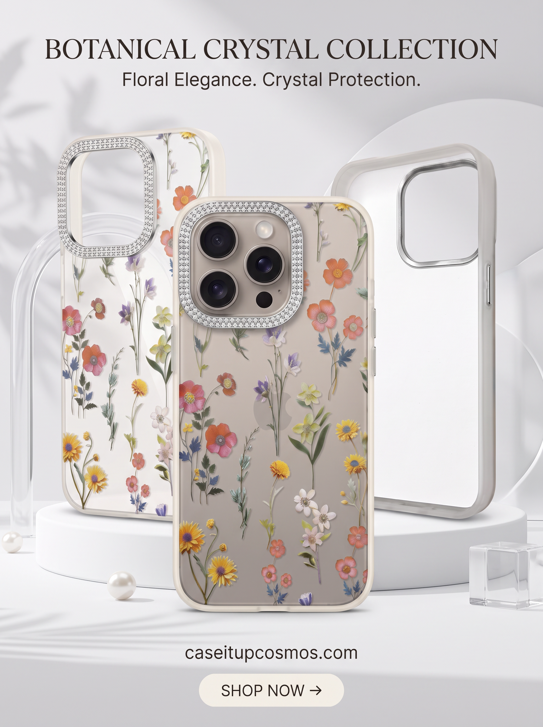 Botanical Crystal™ Floral Diamond Camera Case – Luxury Shockproof Phone Cover