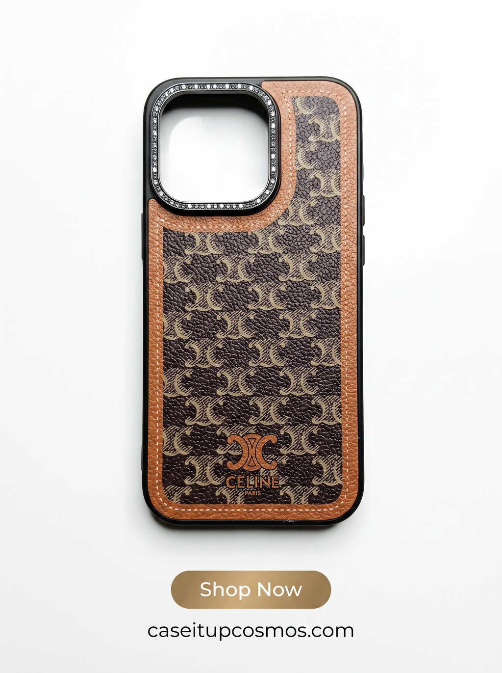 Vintage Monogram Leather Case with Diamond Crystal Camera Ring