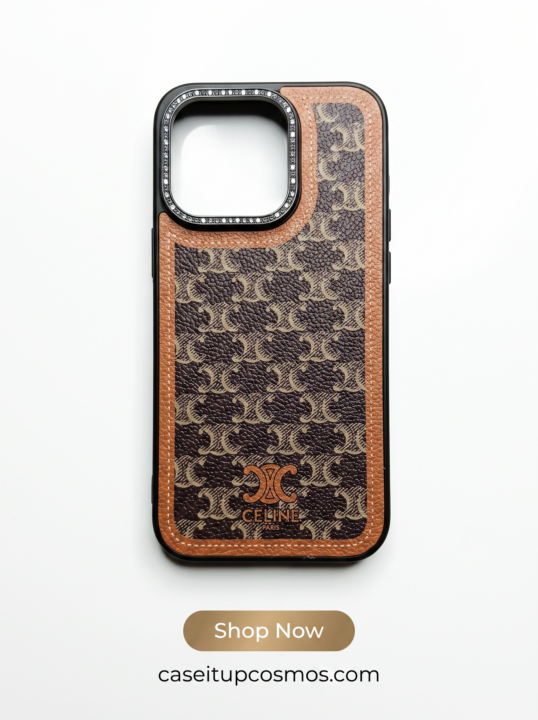 Vintage Monogram Leather Case with Diamond Crystal Camera Ring