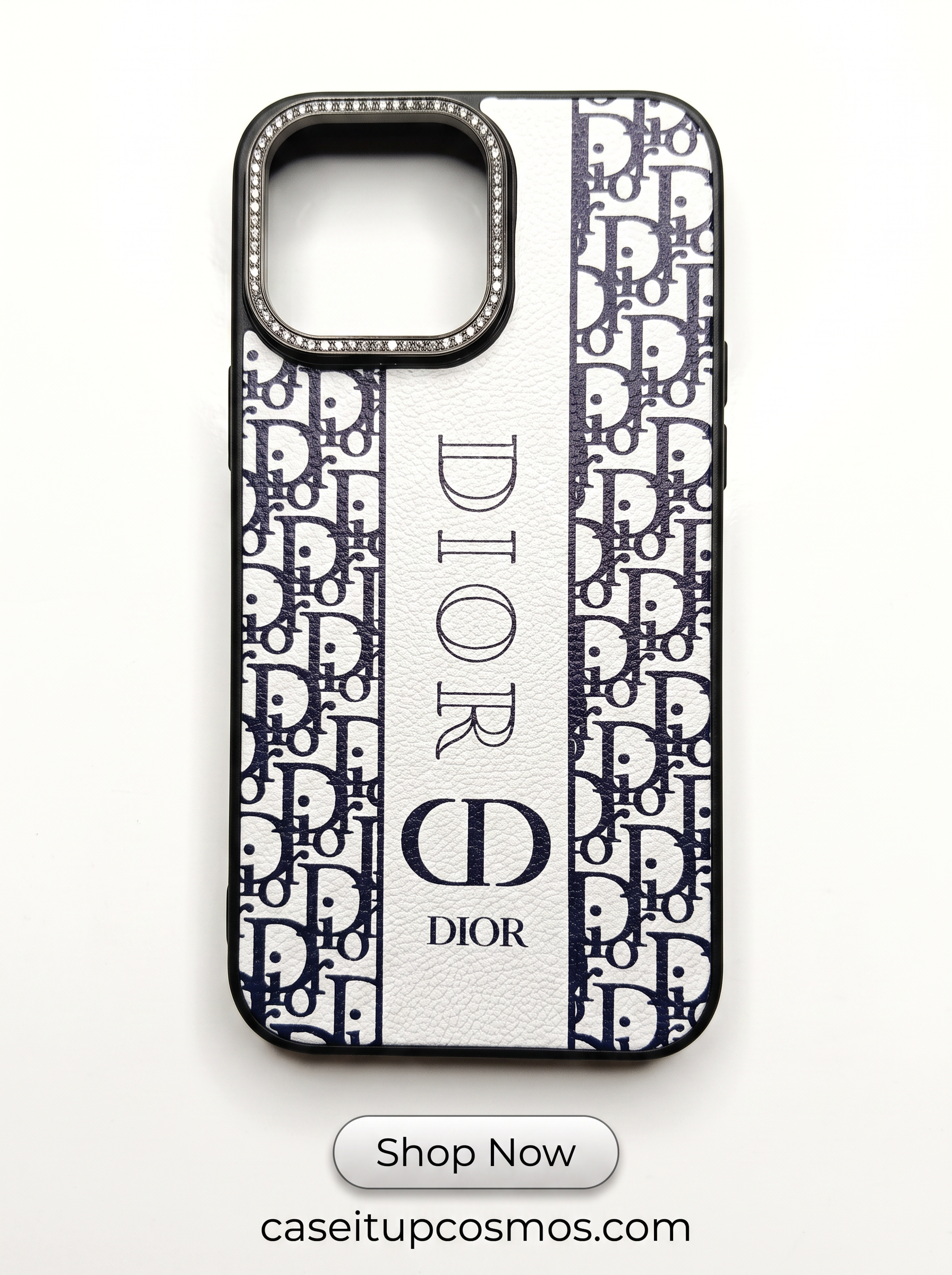 Ultra-Luxury Monogram Leather Case with Diamond Crystal Camera Ring