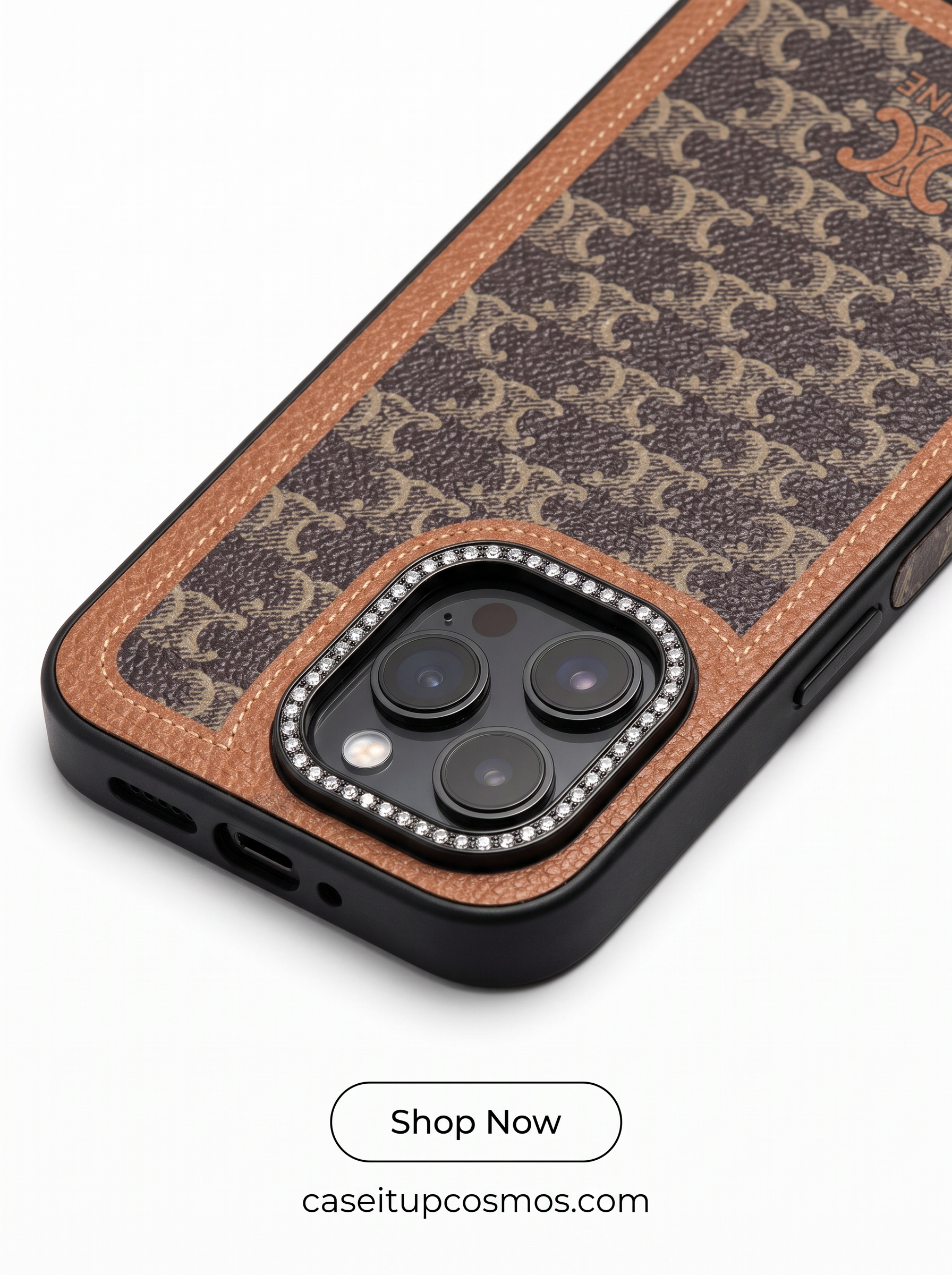 Vintage Monogram Leather Case with Diamond Crystal Camera Ring